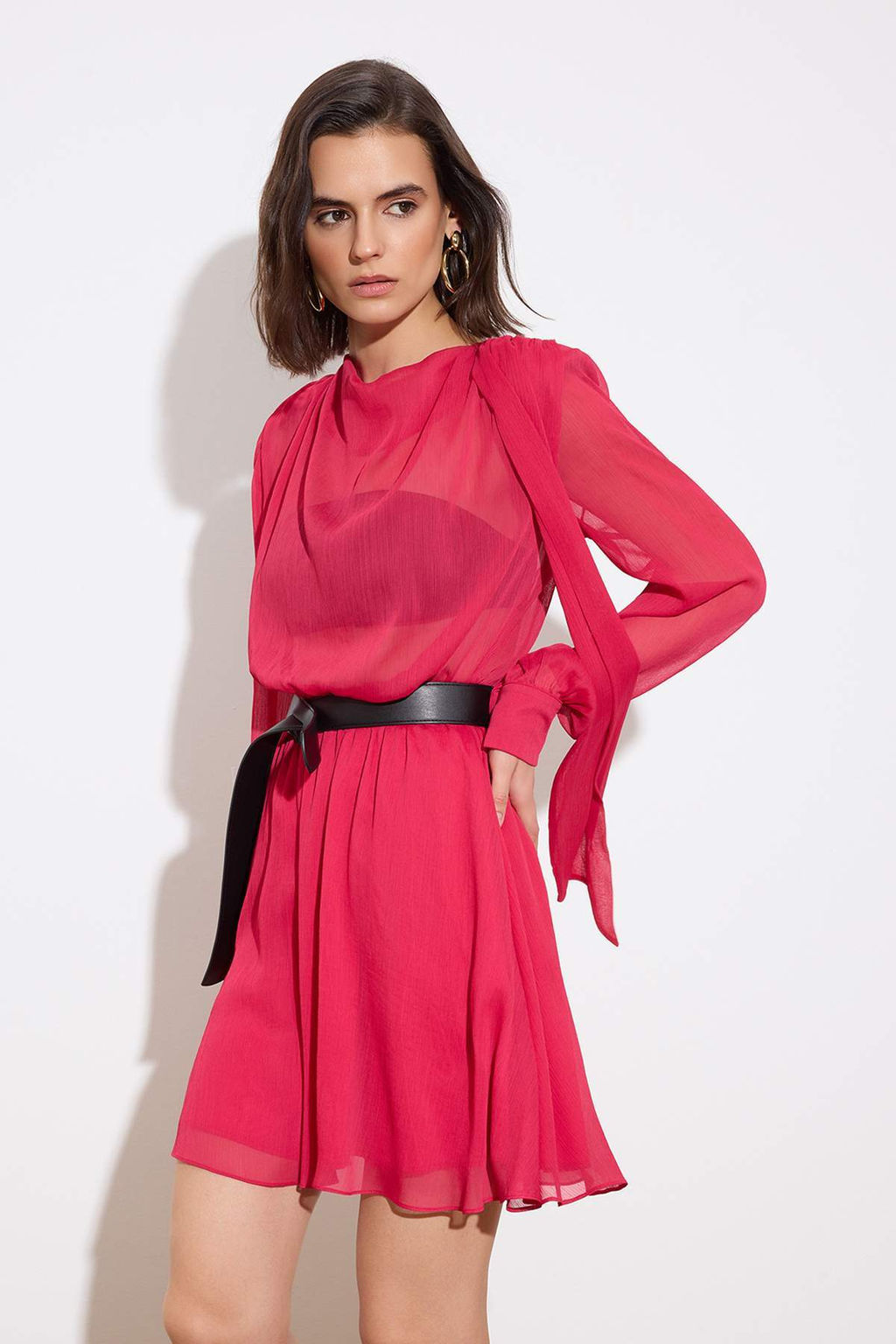 Cok Renkli Kemerli Sifon Ust Beden Astars?z Elbise TWOAW26EL00378 - Trendyolmilla фото 6