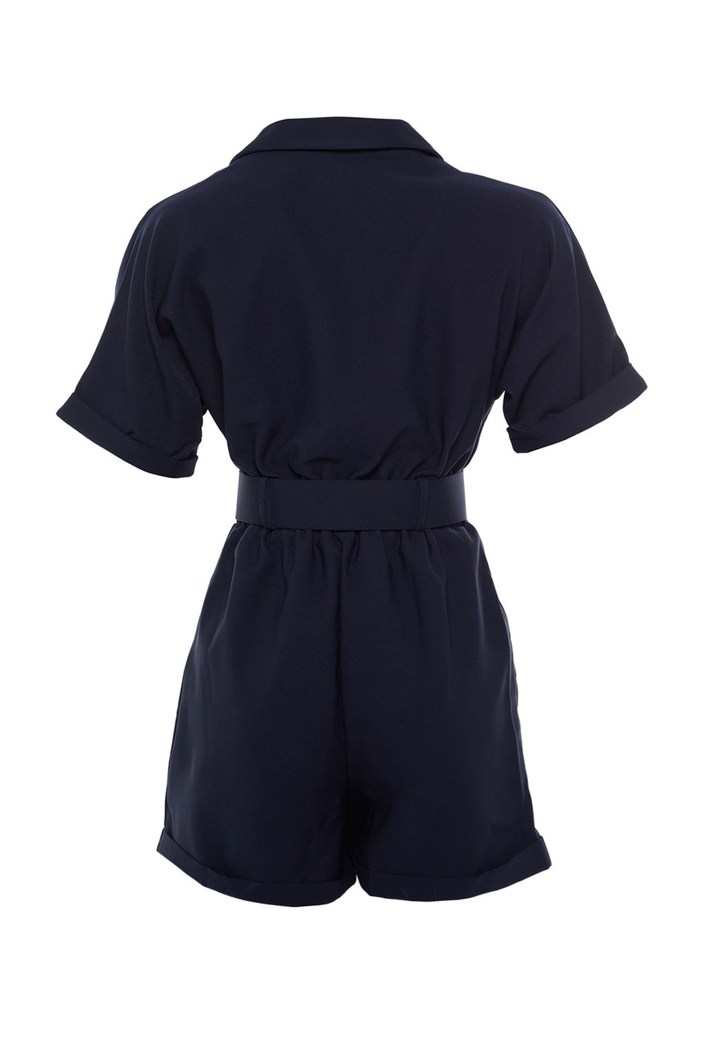 Lacivert Kemerli Kurvaze Yaka Mini Dokuma Tulum TWOSS19WX0112