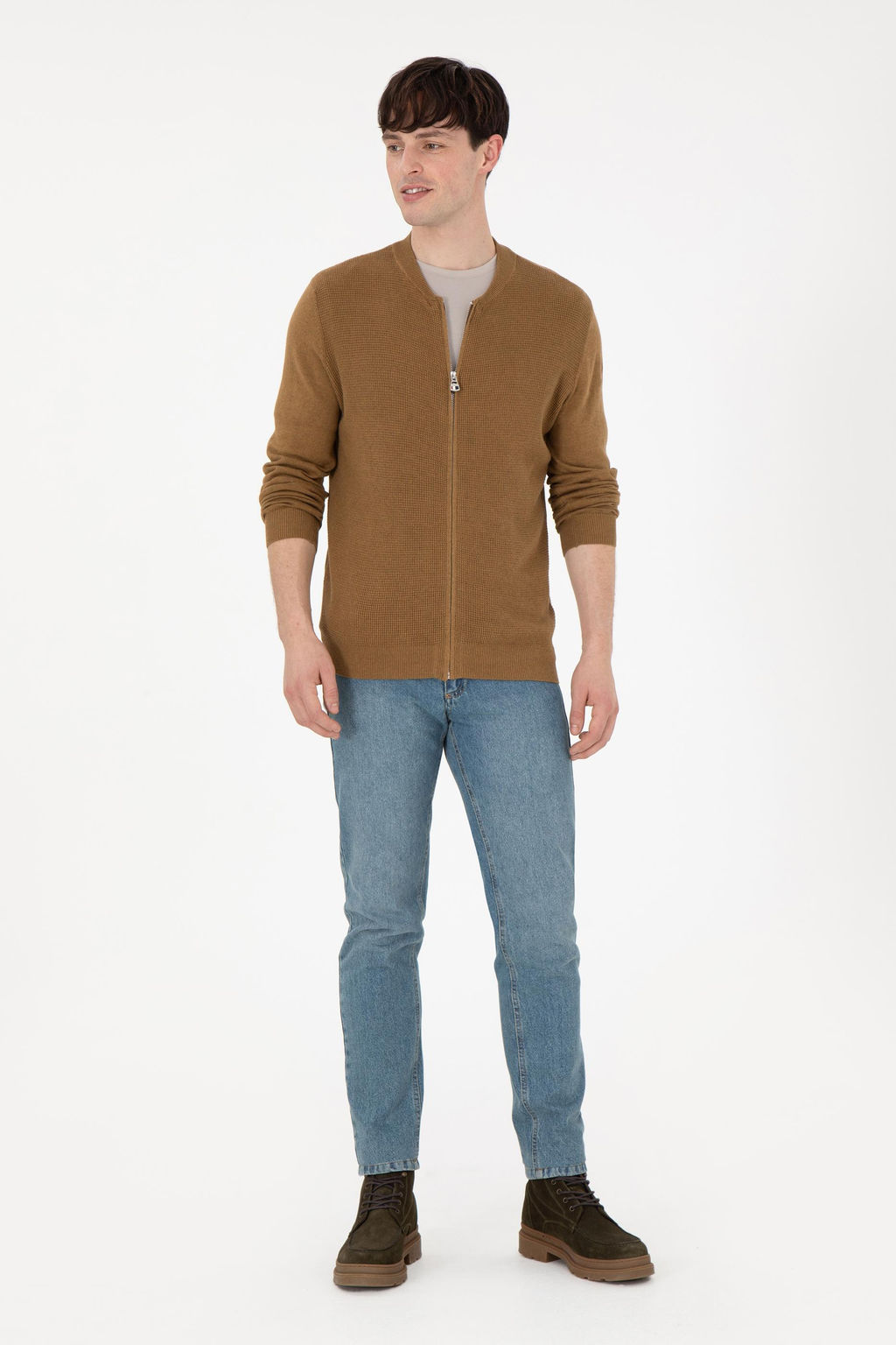 Мужской базовый трикотажный кардиган цвета хаки меланж Неожиданная скидка в корзине - U.s. polo assn фото 4