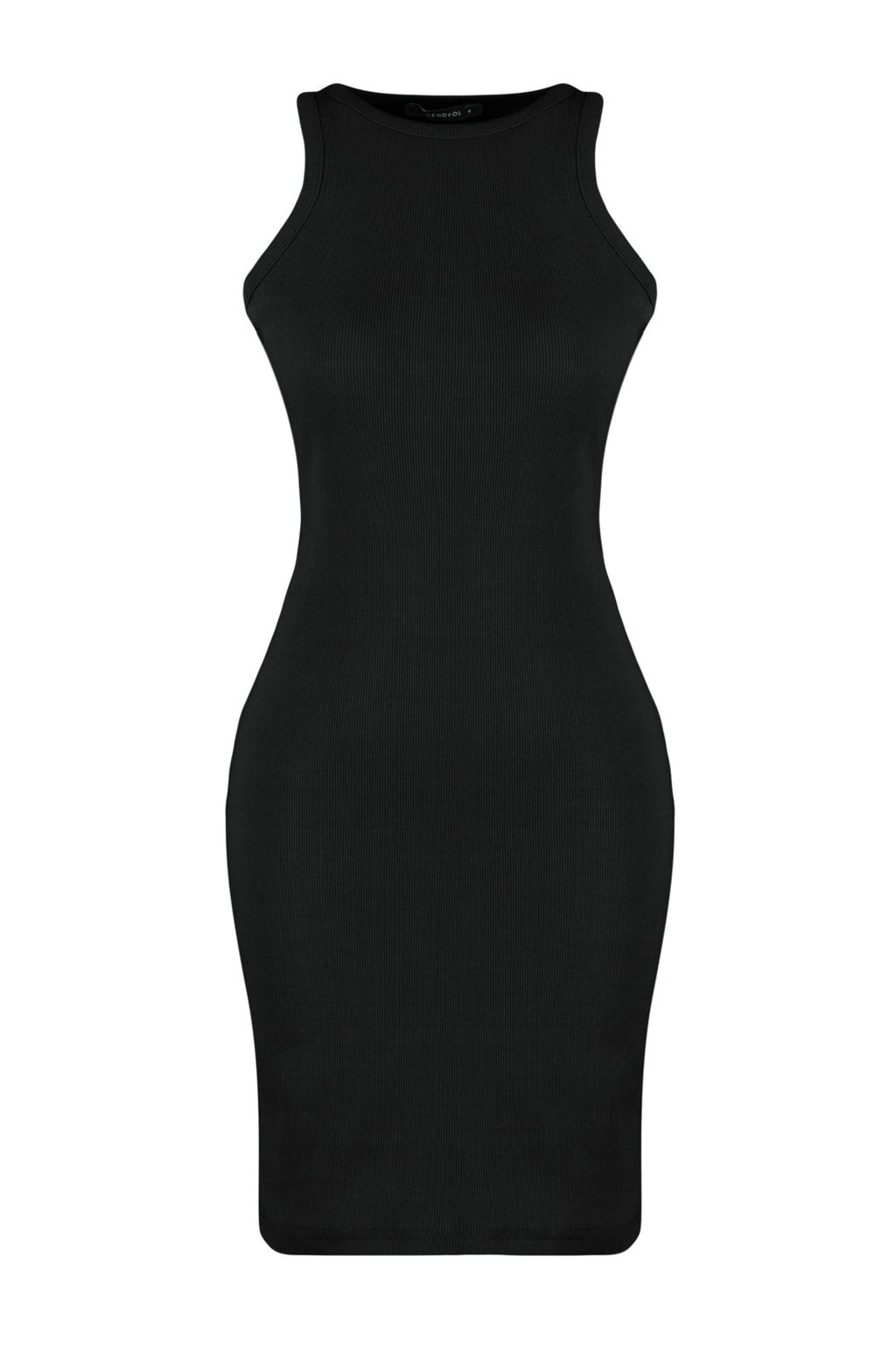 Siyah Fitilli Kollar? Volanl? Bodycone/Vucuda Oturan Esnek Mini Orme Kalem Elbise TWOSS23EL00303