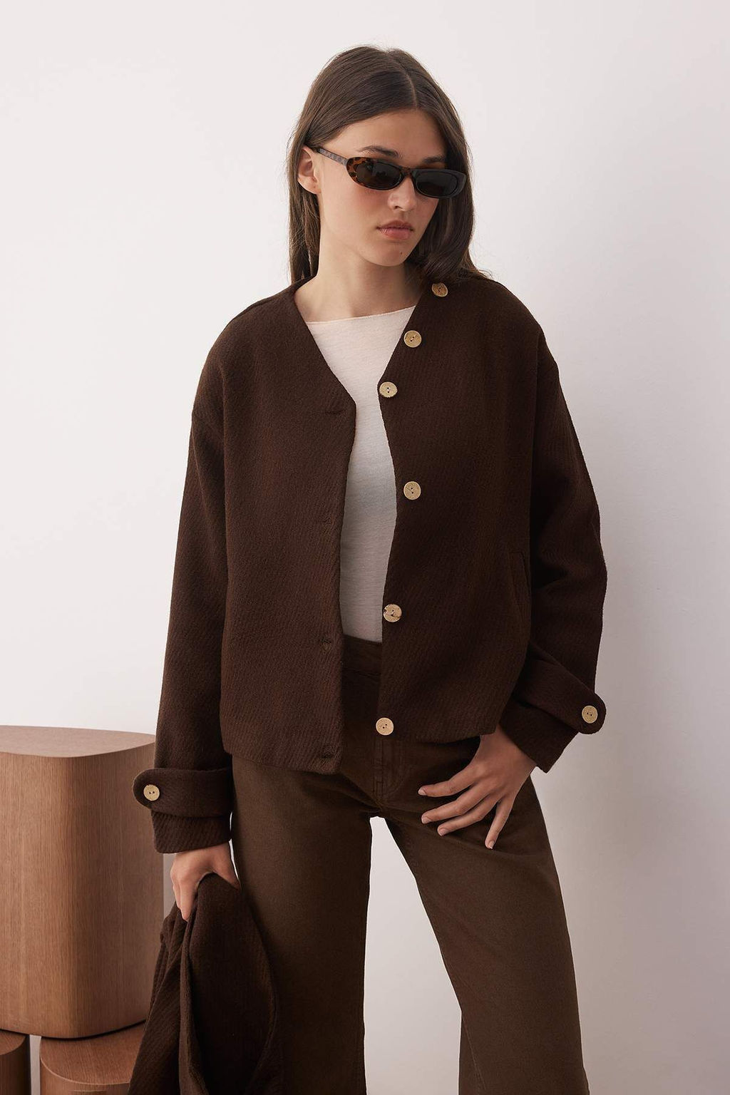 Kahverengi Oversize Kal?p C?kar?labilir Sal Detayl? Kase Ince Ceket Mont TWOAW26MO00117 - Trendyolmilla фото 2