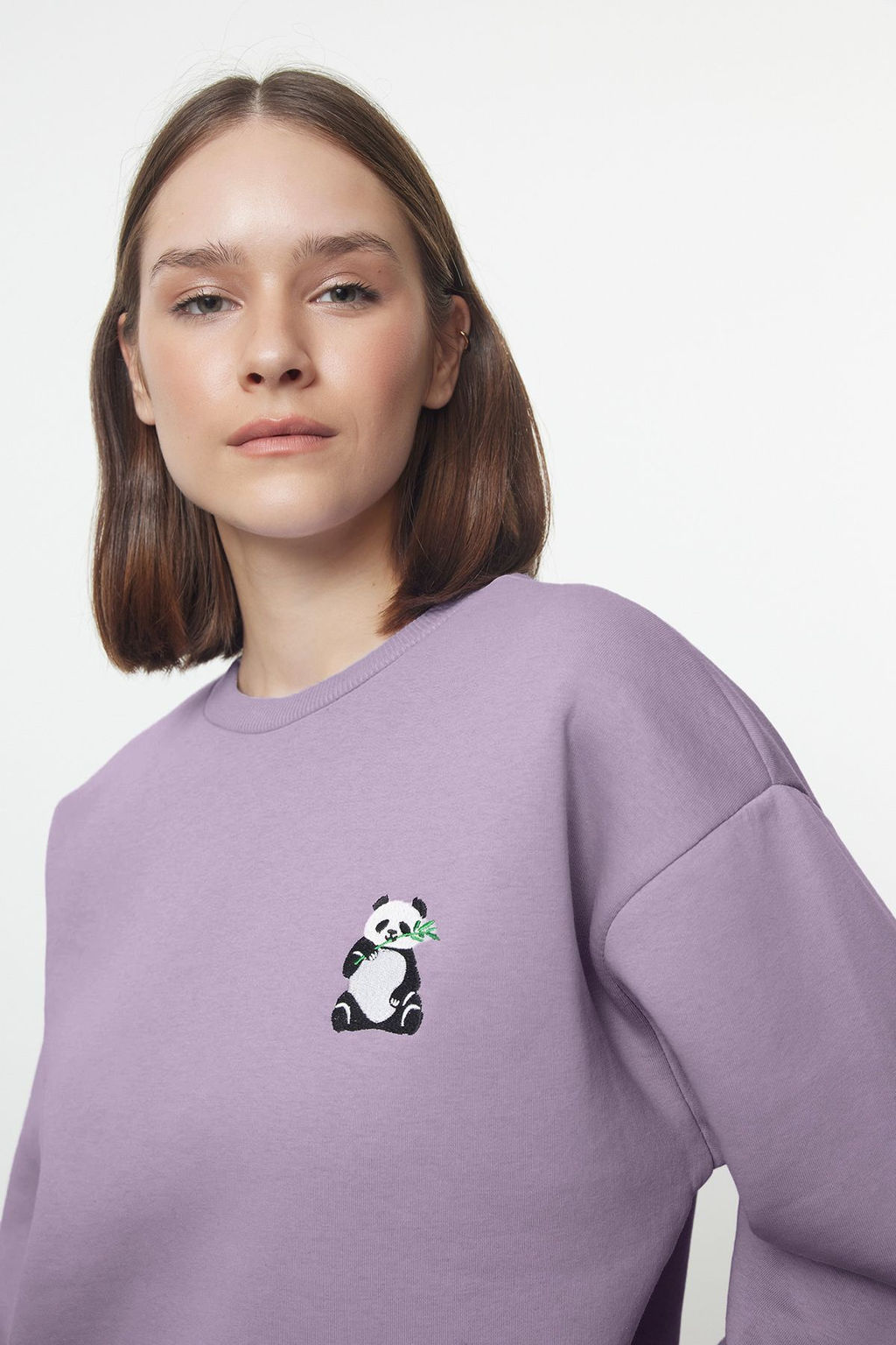 Lila Animal Nak?sl? Regular/Normal Kal?p Kal?n Ici Polarl? Orme Sweatshirt TWOAW24SW00196