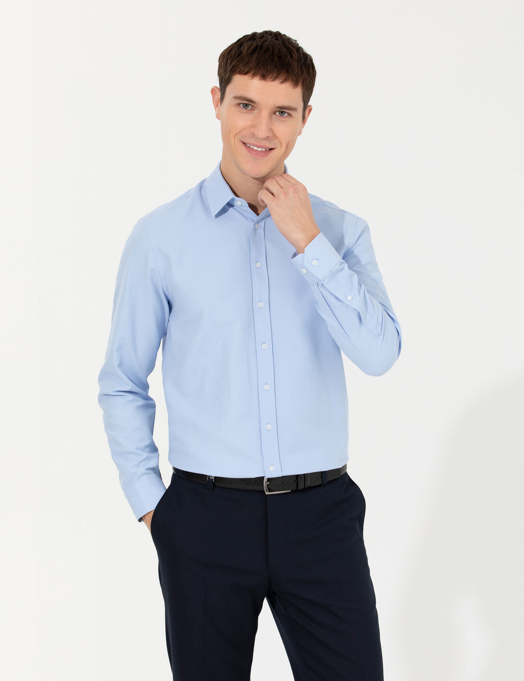 Koyu Mavi Slim Fit Oxford G_mlek