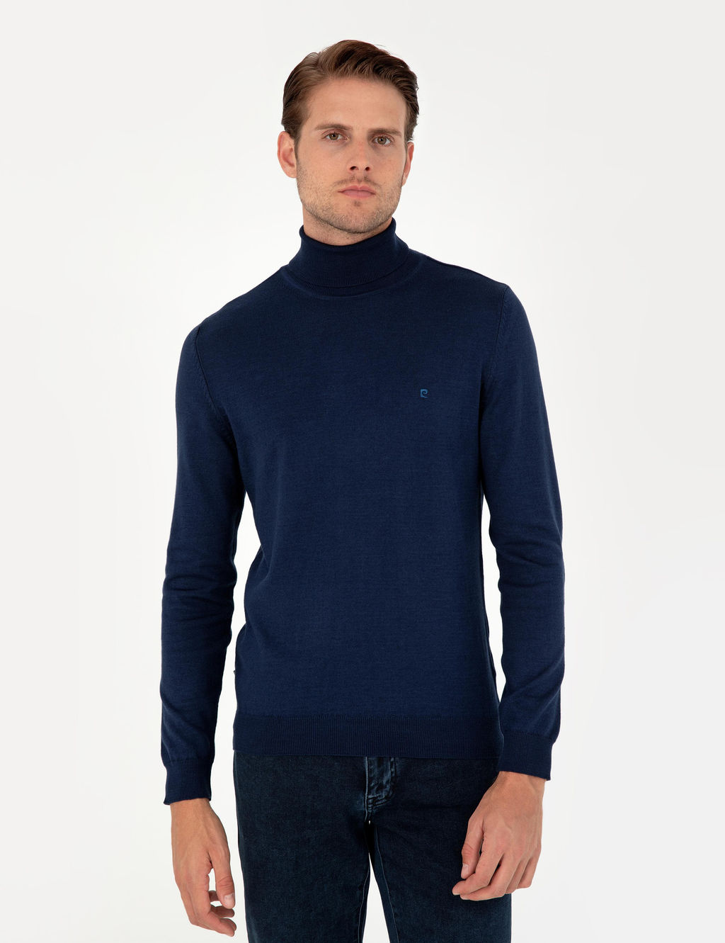 A__k Lacivert Slim Fit Bal_k__ Yaka Basic Triko Kazak - Pierre cardin фото 3