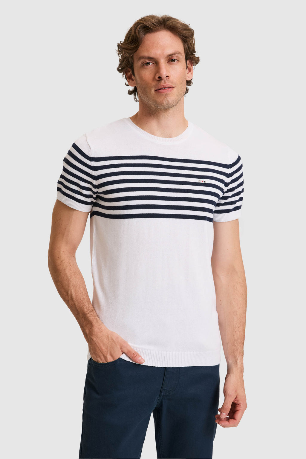 Erkek Slim Fit Bisiklet Yaka Beyaz Triko TiЕГrt