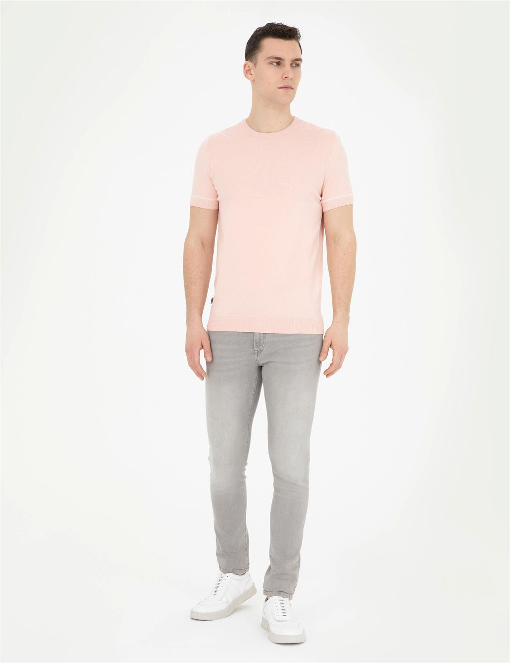 A__k Pembe Slim Fit Bisiklet Yaka Triko Ti__rt