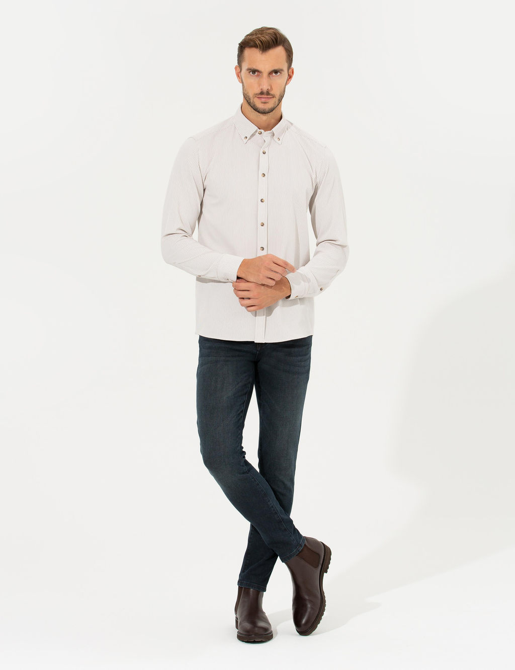 Bej Slim Fit Uzun Kollu G_mlek