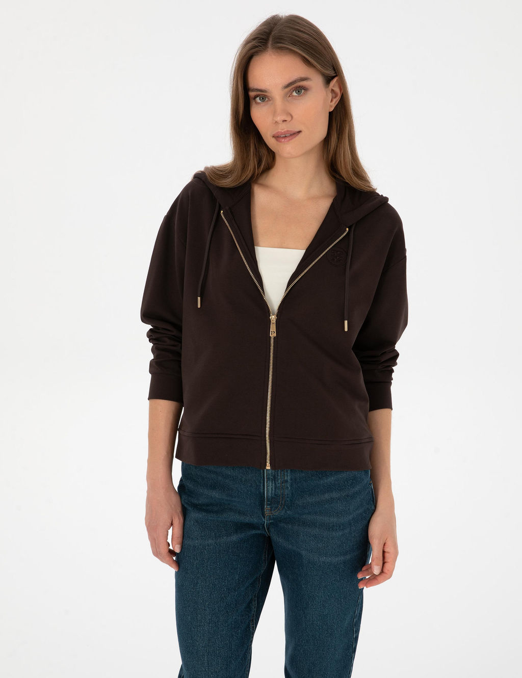 Kahverengi Comfort Fit Fermuarl_ Sweatshirt