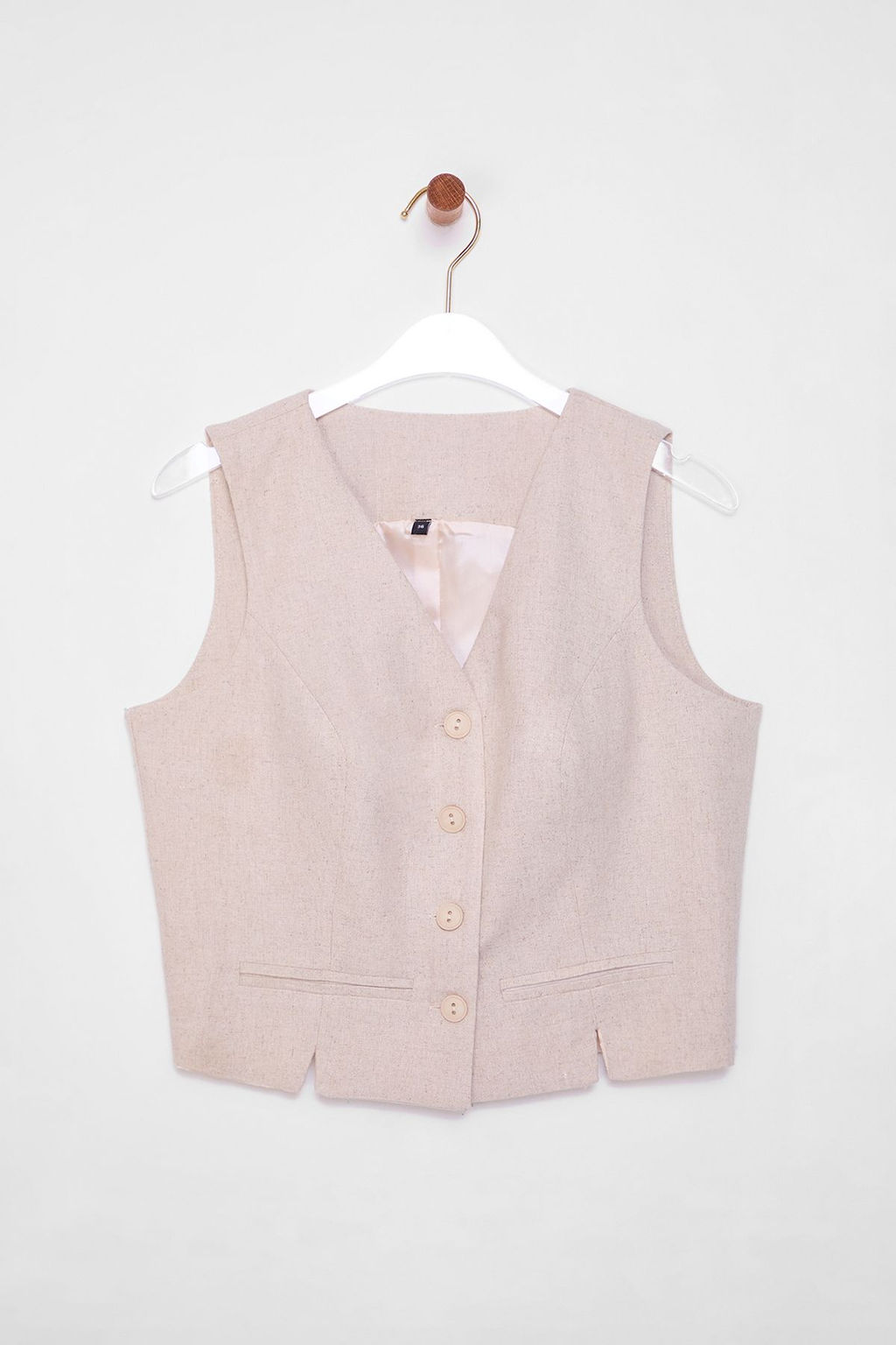 TRENDYOLMILLA Ac?k Haki Fitted Keten Gorunumlu V Yaka Crop Dokuma Yelek TWOSS25YE00028  фото 6