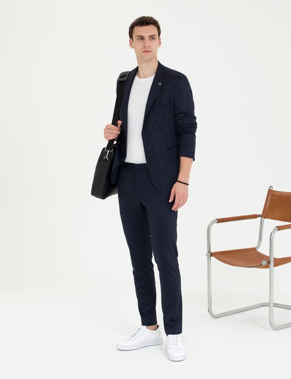 Lacivert Ex. Slim Fit Y_n Kar___ml_ Tak_m Elbise