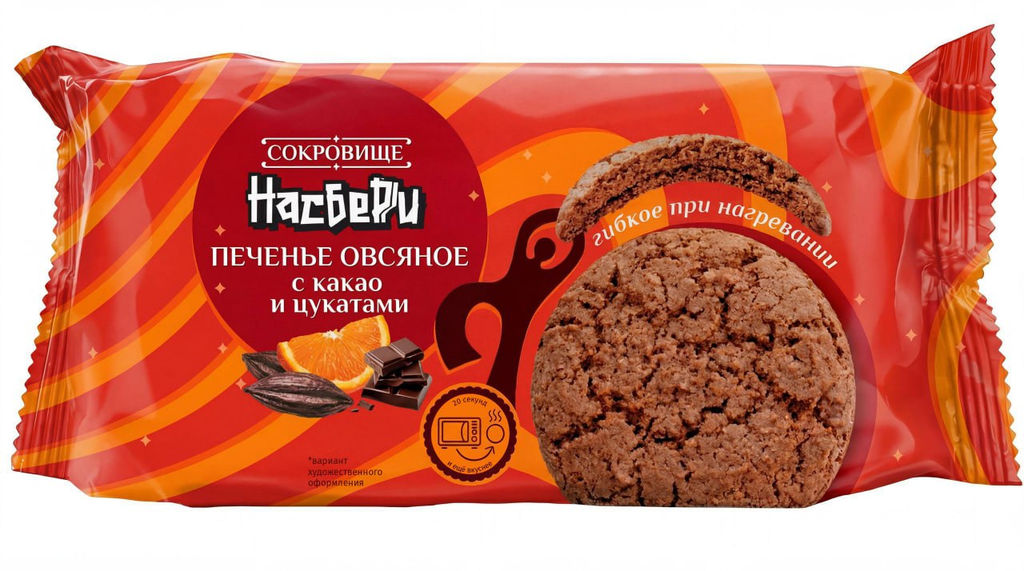 Печенье Сокровище Насберри с какао и цукатами фас цв/пл фл/п 0,320кг  фото 2
