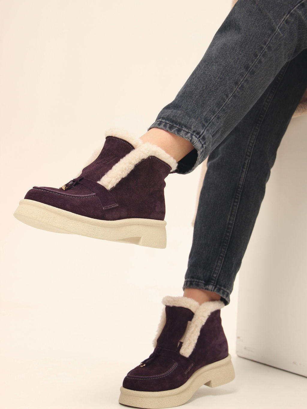 Ботинки 307.floridabe.Сливовая замша/шерсть