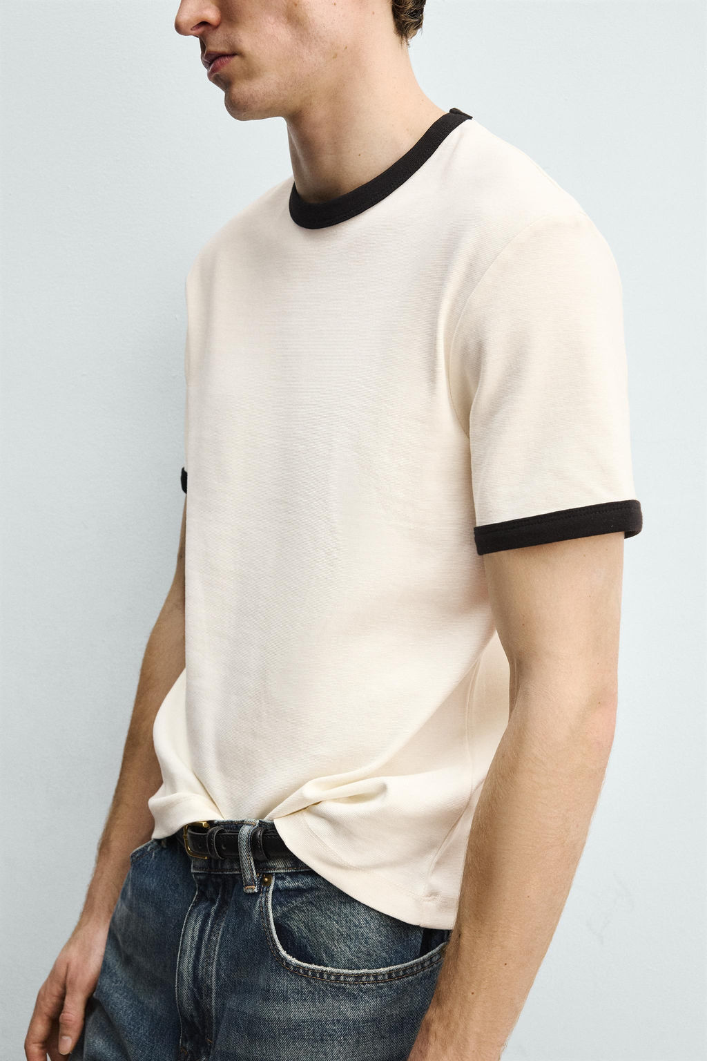 BASIC RIBBED CONTRAST T-SHIRT - Zara фото 6
