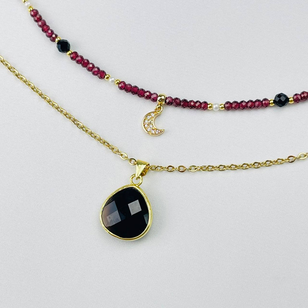 Колье двойное из Граната, Жемчуга, Шпинели и Агата 38/42 см +