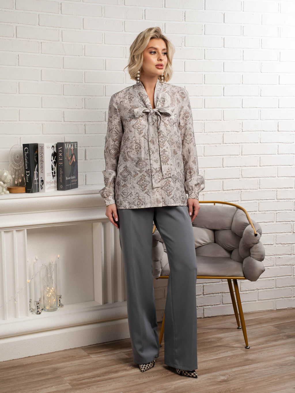 Рубашка с бантом Рузанна (серая) Б15117-10М - Lt collection фото 2