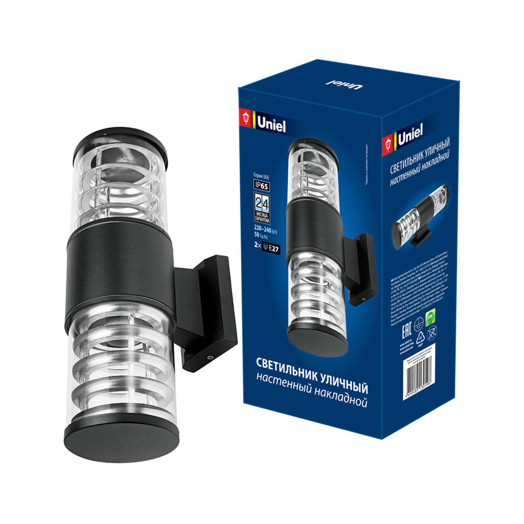 UUL-S12A 2x60W/E27 IP65 BLACK Светильник уличный, под две лампы Е27. Архитектурный накладной. Корпус черный. TM Uniel.