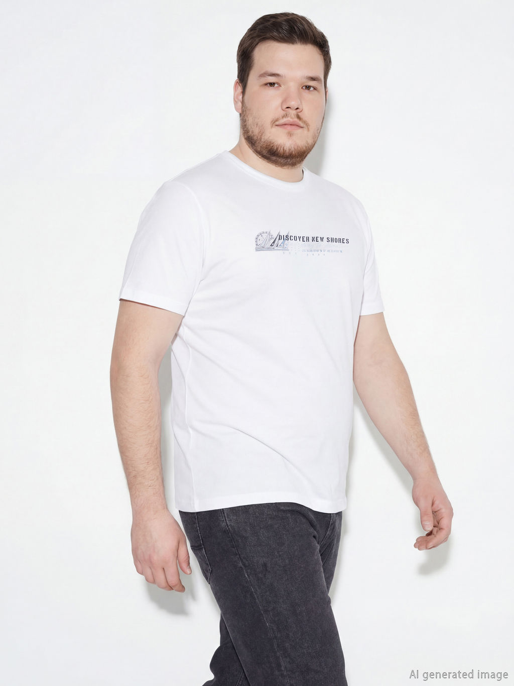 Bisiklet Yaka Bask?l? Penye Erkek Ti??rt