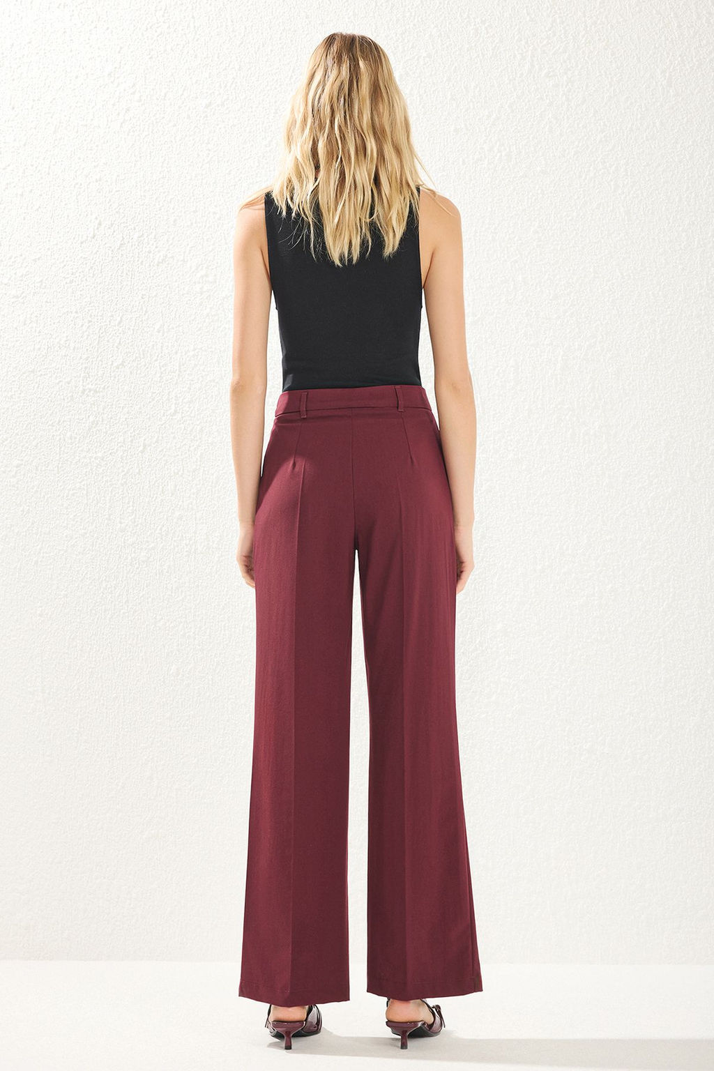 Bordo Pilili Wide Leg/Genis Paca Dokuma Pantolon TWOAW25PL00113