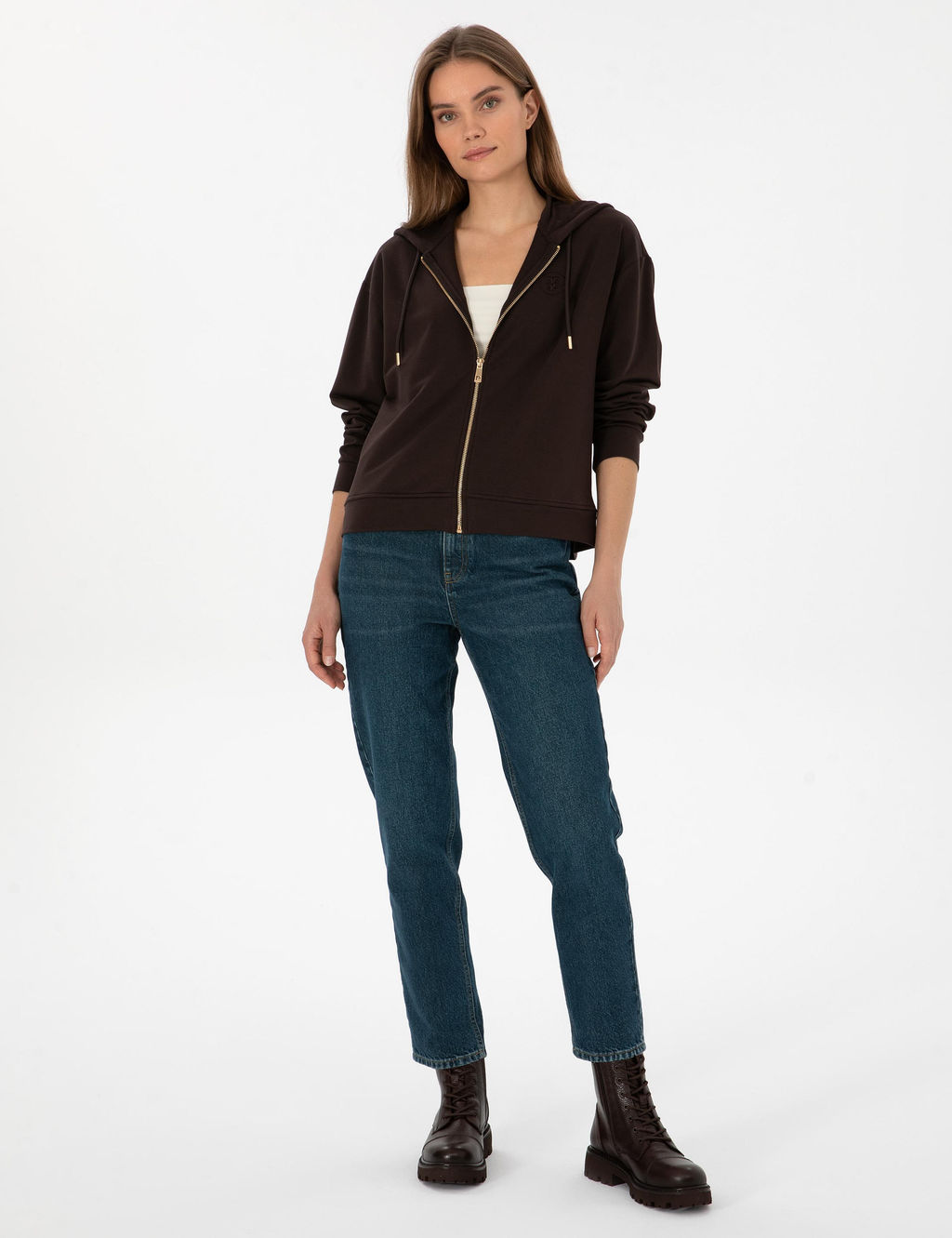 Kahverengi Comfort Fit Fermuarl_ Sweatshirt