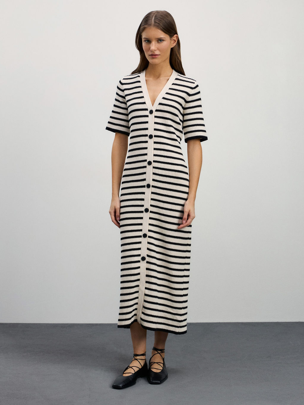 Вязаное платье миди в полоску / Zarina  фото 2