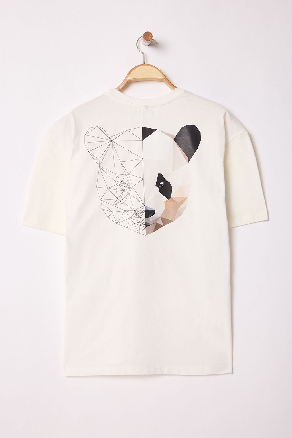 Ekru Oversize/Genis Kesim S?rt Hayvan Bask?l? %100 Pamuk T-Shirt TMNSS25TS00117