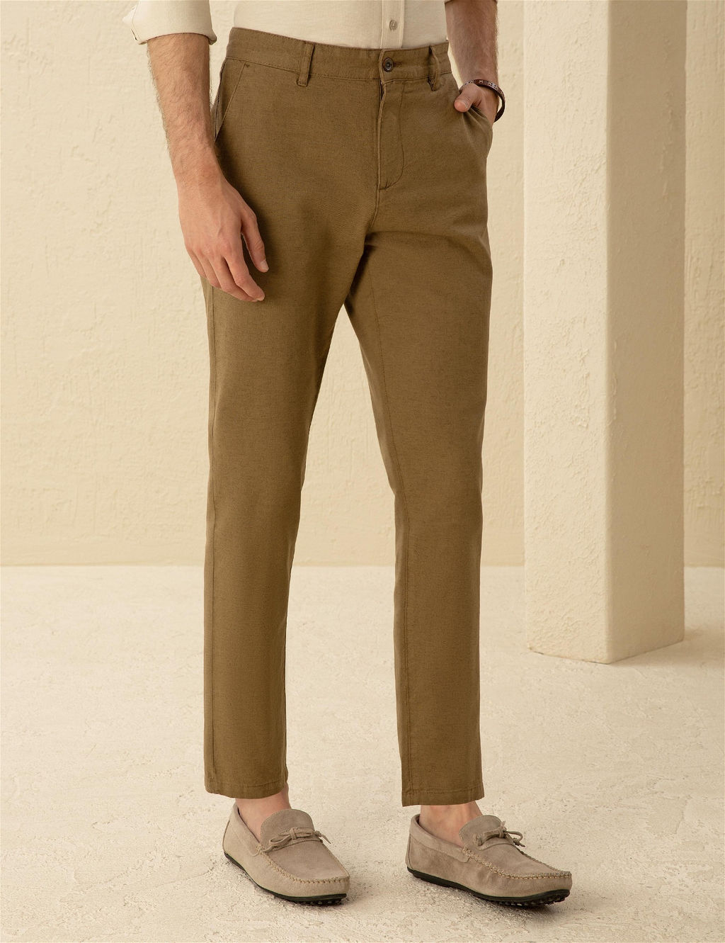 Haki Carrot Fit Keten Kar___ml_ Kanvas Pantolon - Pierre cardin фото 2