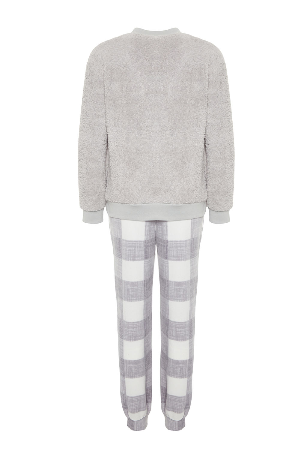 Trendyolmilla Gri Wellsoft Lama Desenli K?sl?k Orme Pijama Tak?m? THMAW24PT00029