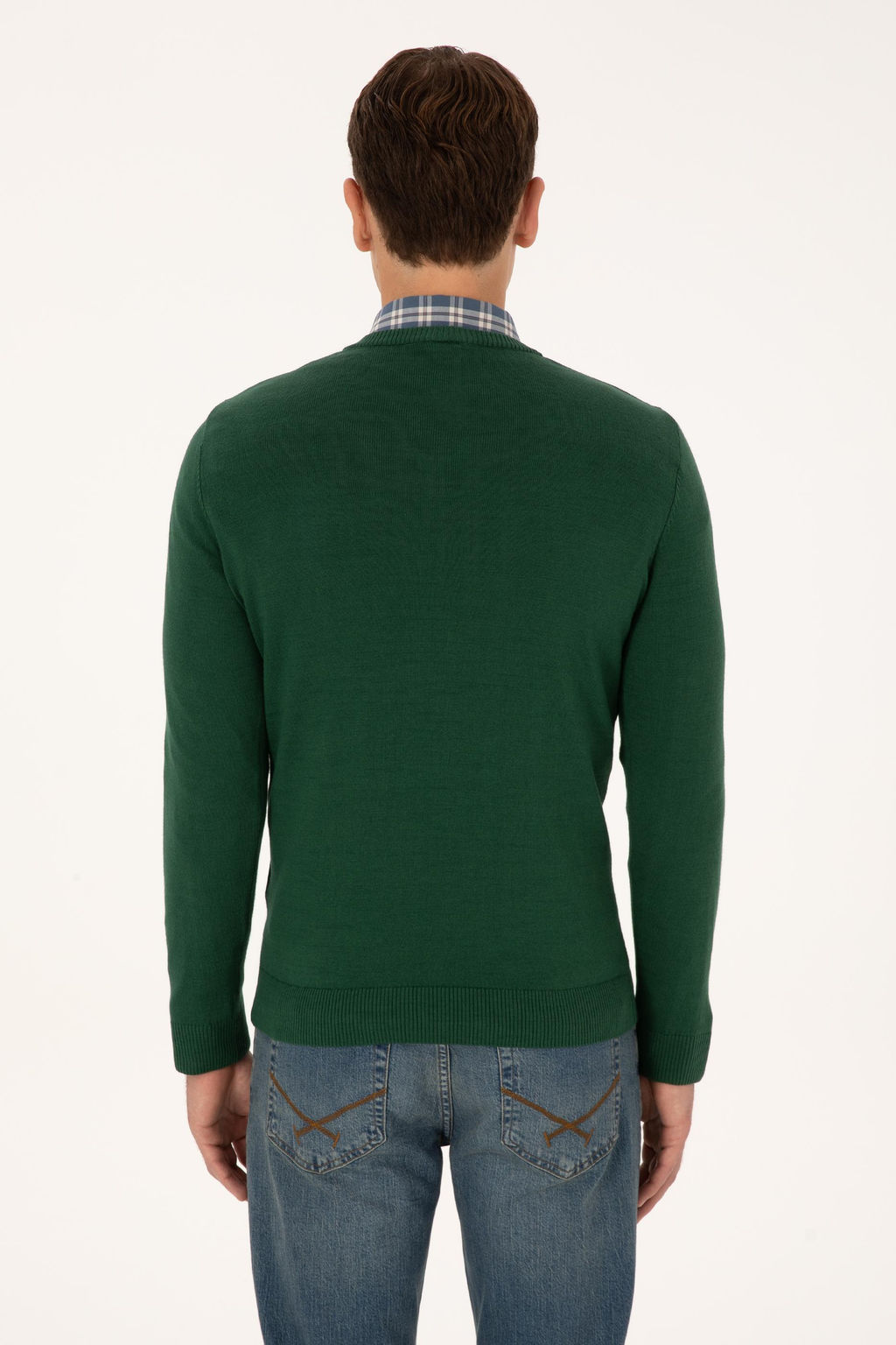 Erkek Slim Fit V Yaka Koyu Ye_il Basic Triko Kazak - U.s. polo assn фото 5