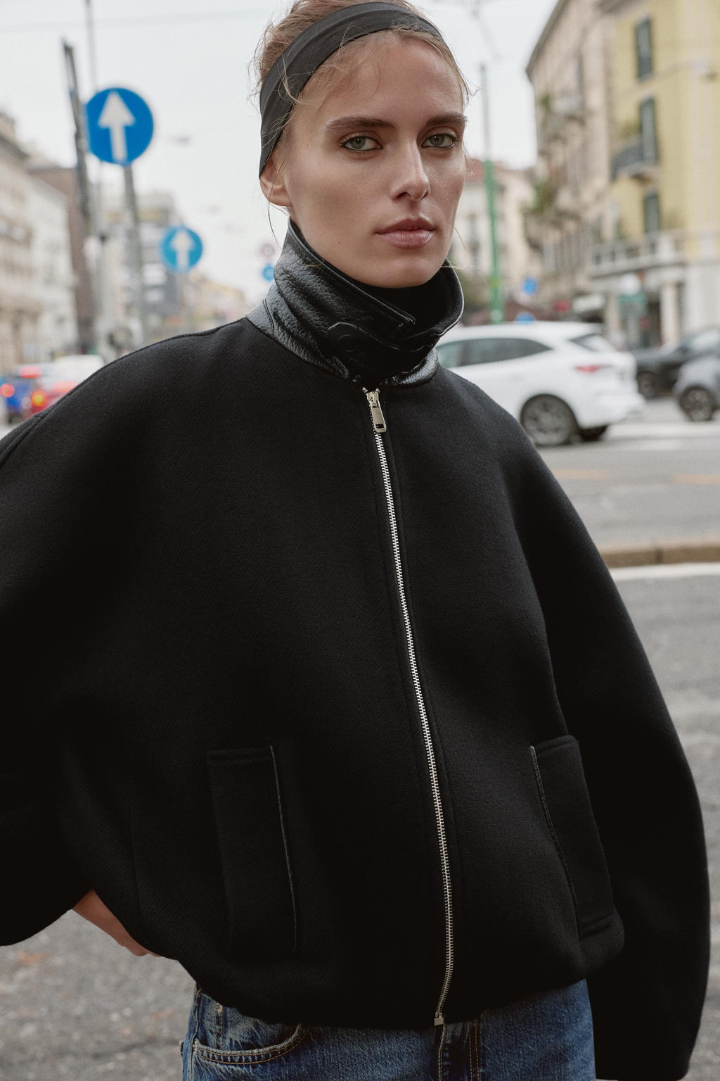 BALLOON BOMBER JACKET WITH CONTRAST WOOL COLLAR - Zara фото 5