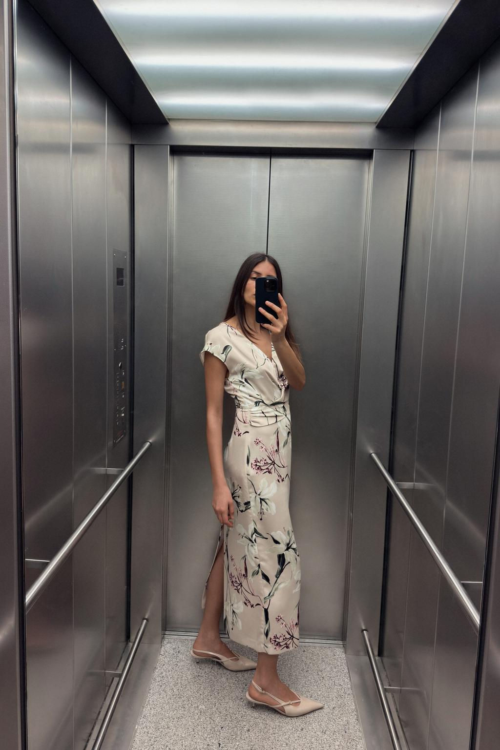 FLORAL PRINT SATIN MIDI DRESS - Zara фото 3