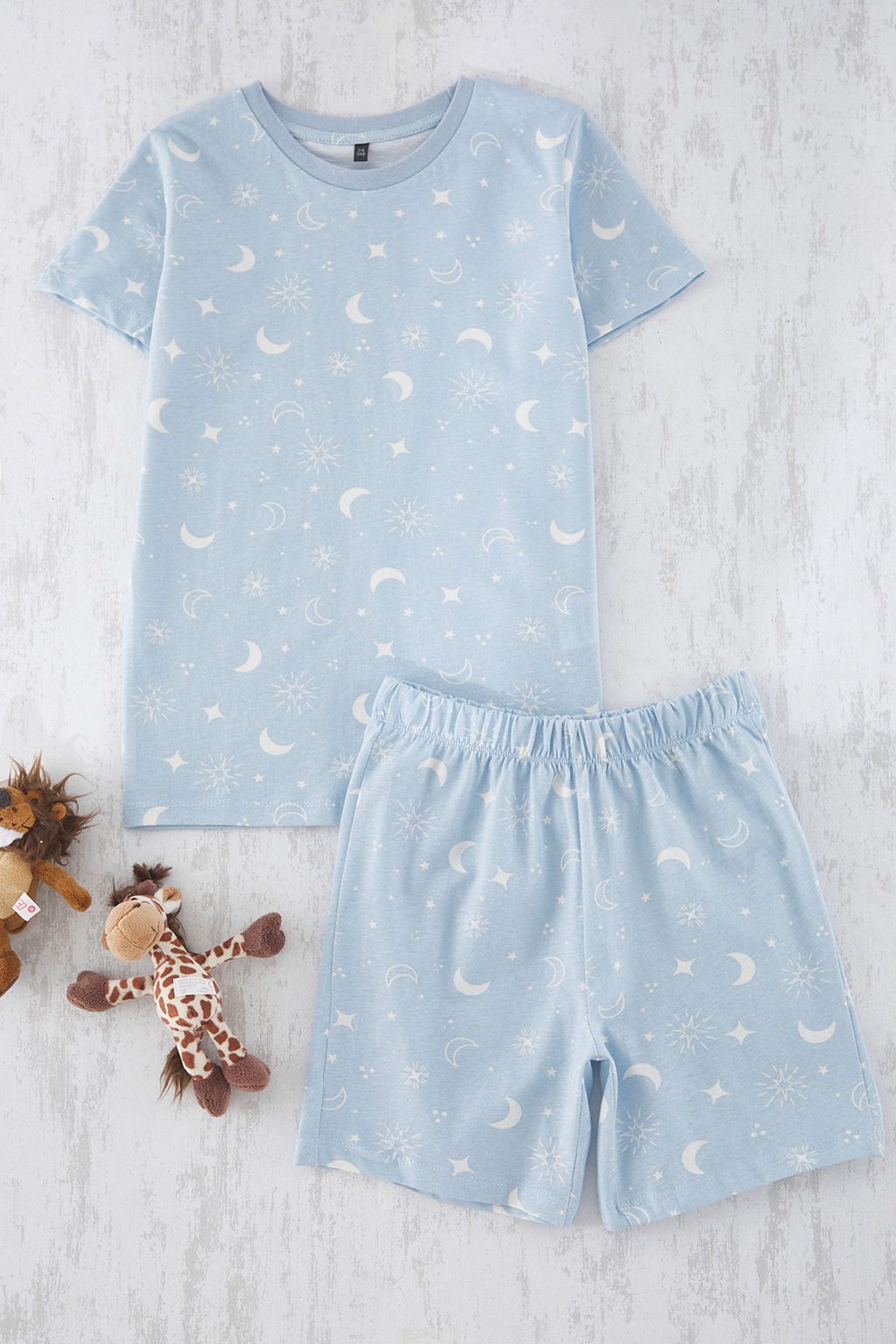 Mavi K?z Cocuk %100 Pamuk Bask?l? Oversize Family Pack/Aile K?sa Kol Pijama Tak?m? TKDSS25PT00030 - Trendyolmilla фото 2