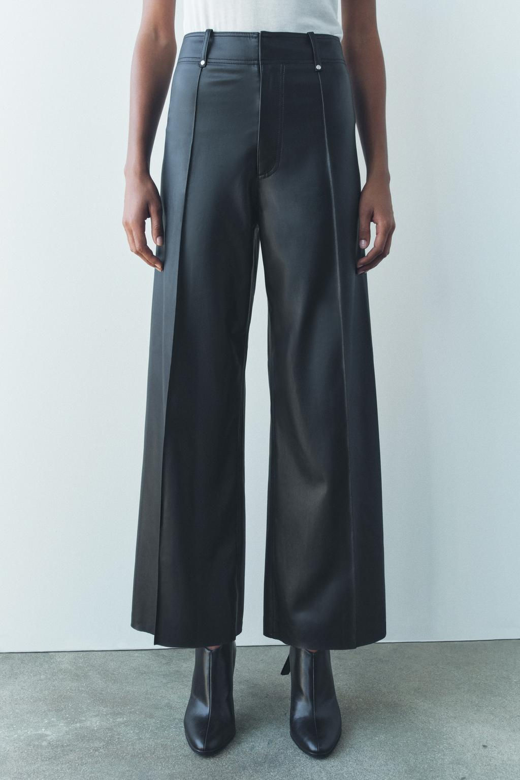 ZW COLLECTION LEATHER EFFECT WIDE LEG TROUSERS - Zara фото 2