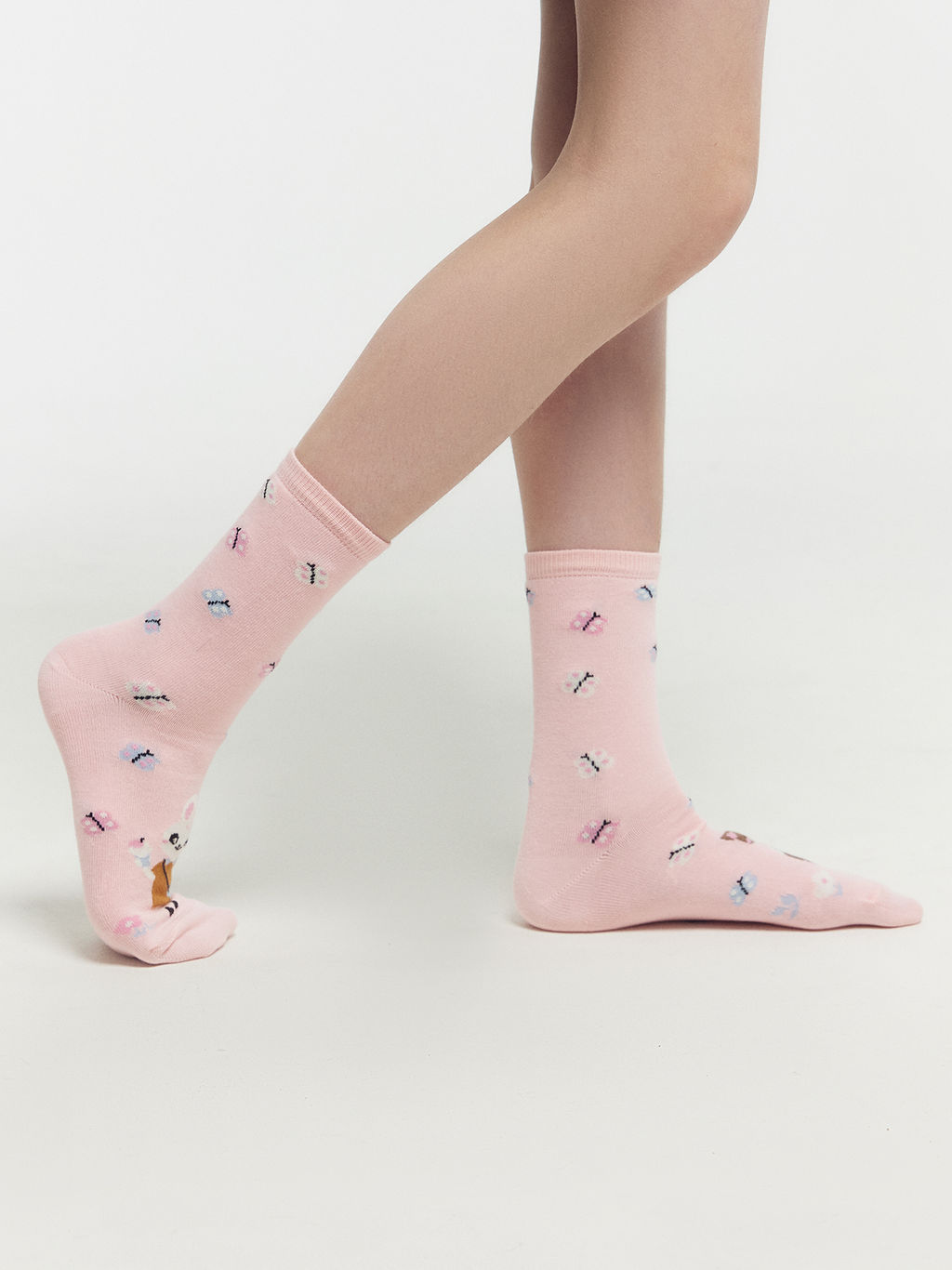 Цена за 5 пар! Носки детские розовые с рисунком в виде зайчика и котика - Mark formelle фото 2
