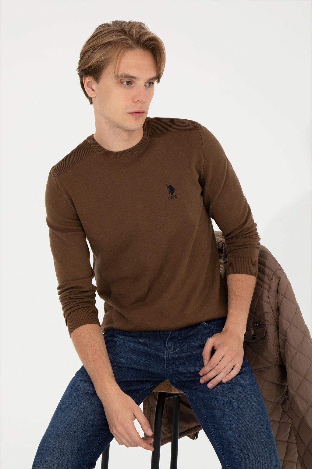 Мужской вязаный свитер кокосового цвета Basic - U.s. polo assn фото 7