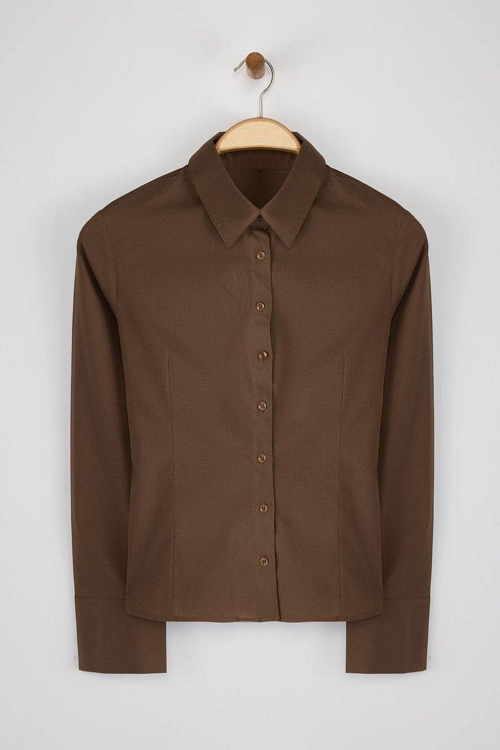 Beyaz Bele Oturan Fitted Dokuma Gomlek TWOAW26GO00022 - Trendyolmilla фото 5