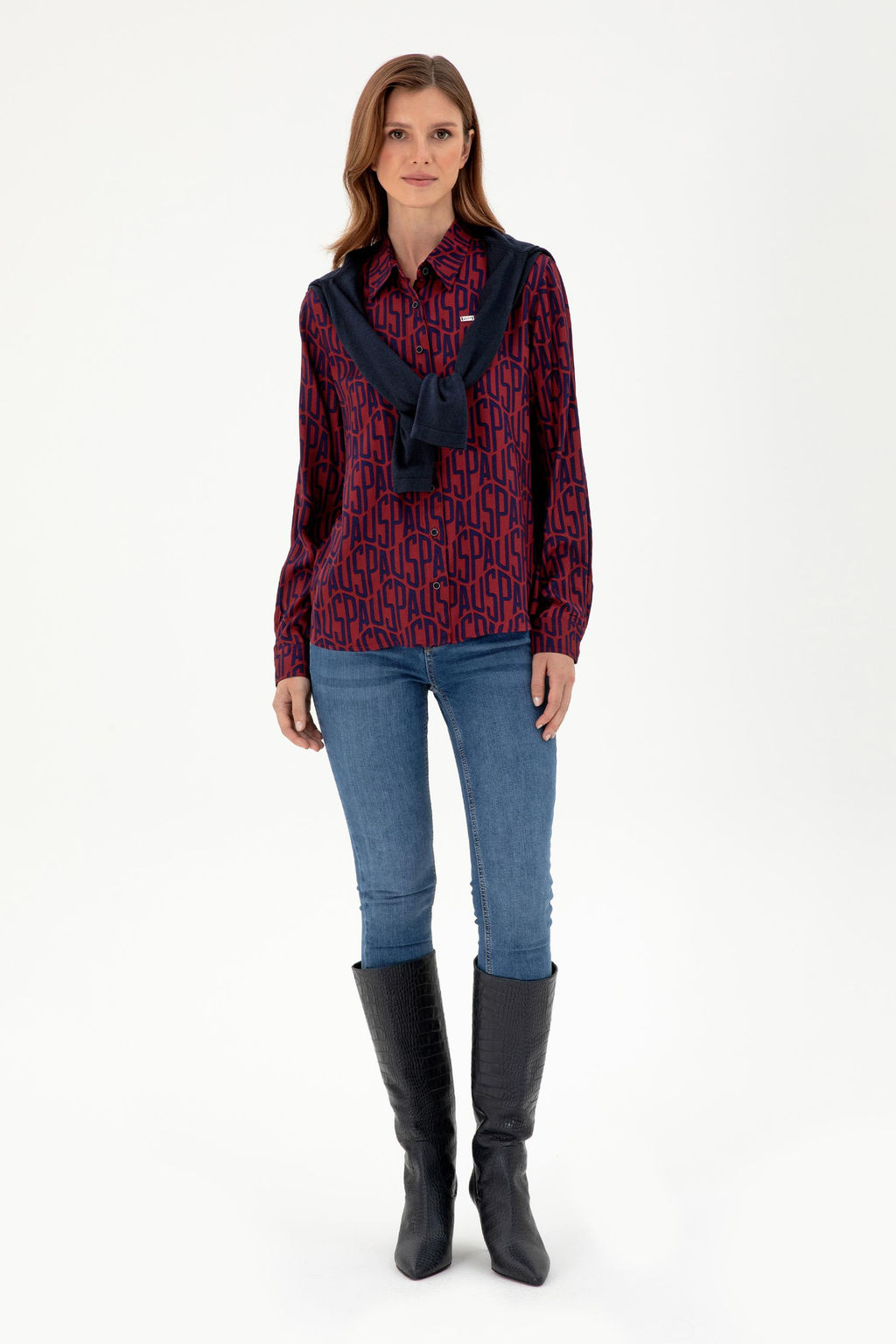 Женская бордовая рубашка с длинным рукавом - U.s. polo assn фото 4