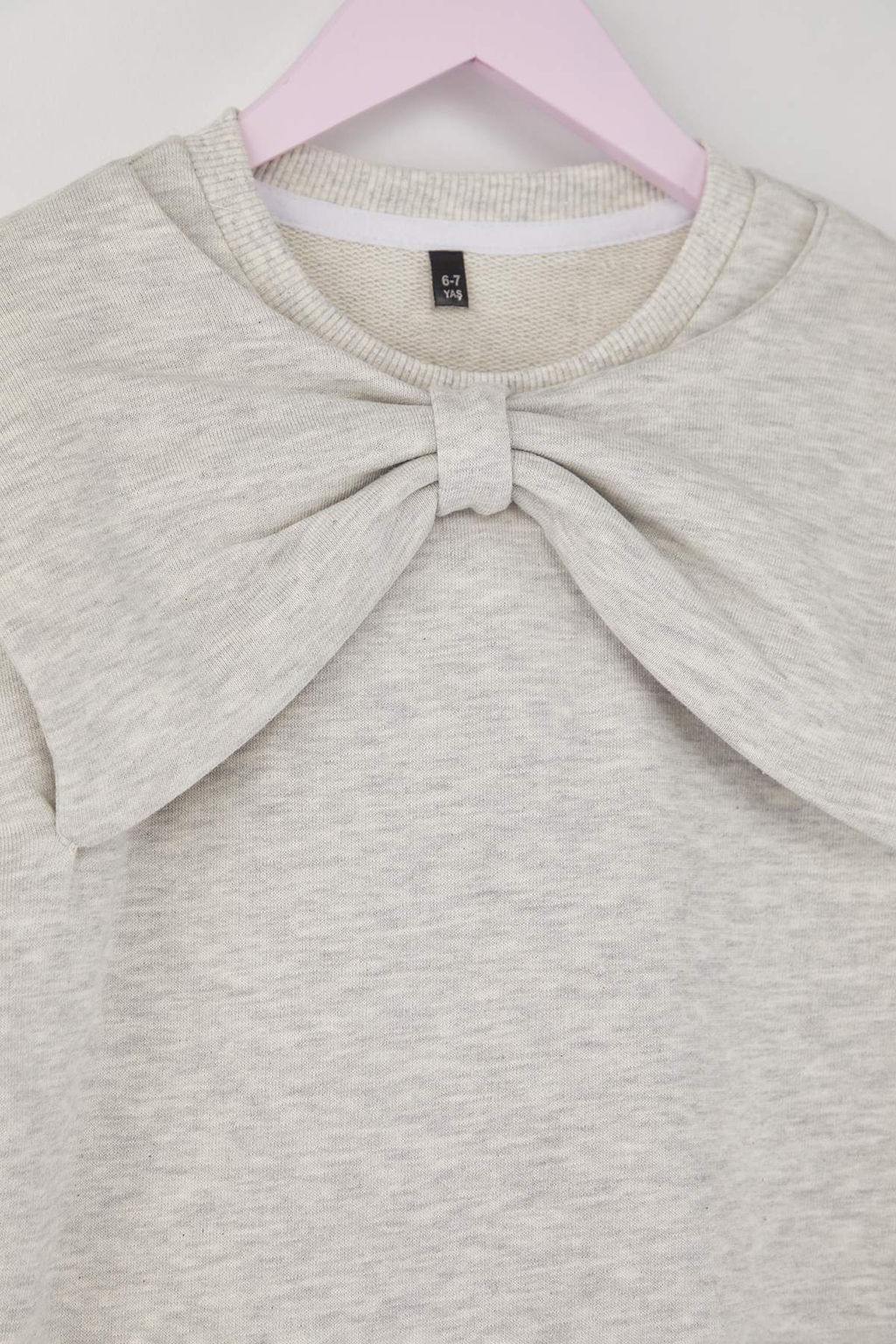 Kar Melanj Pamuklu Fiyonklu Bisiklet Yaka Oversize Orme K?z Cocuk Sweatshirt TKDAW26SW00022 - Trendyolmilla фото 4