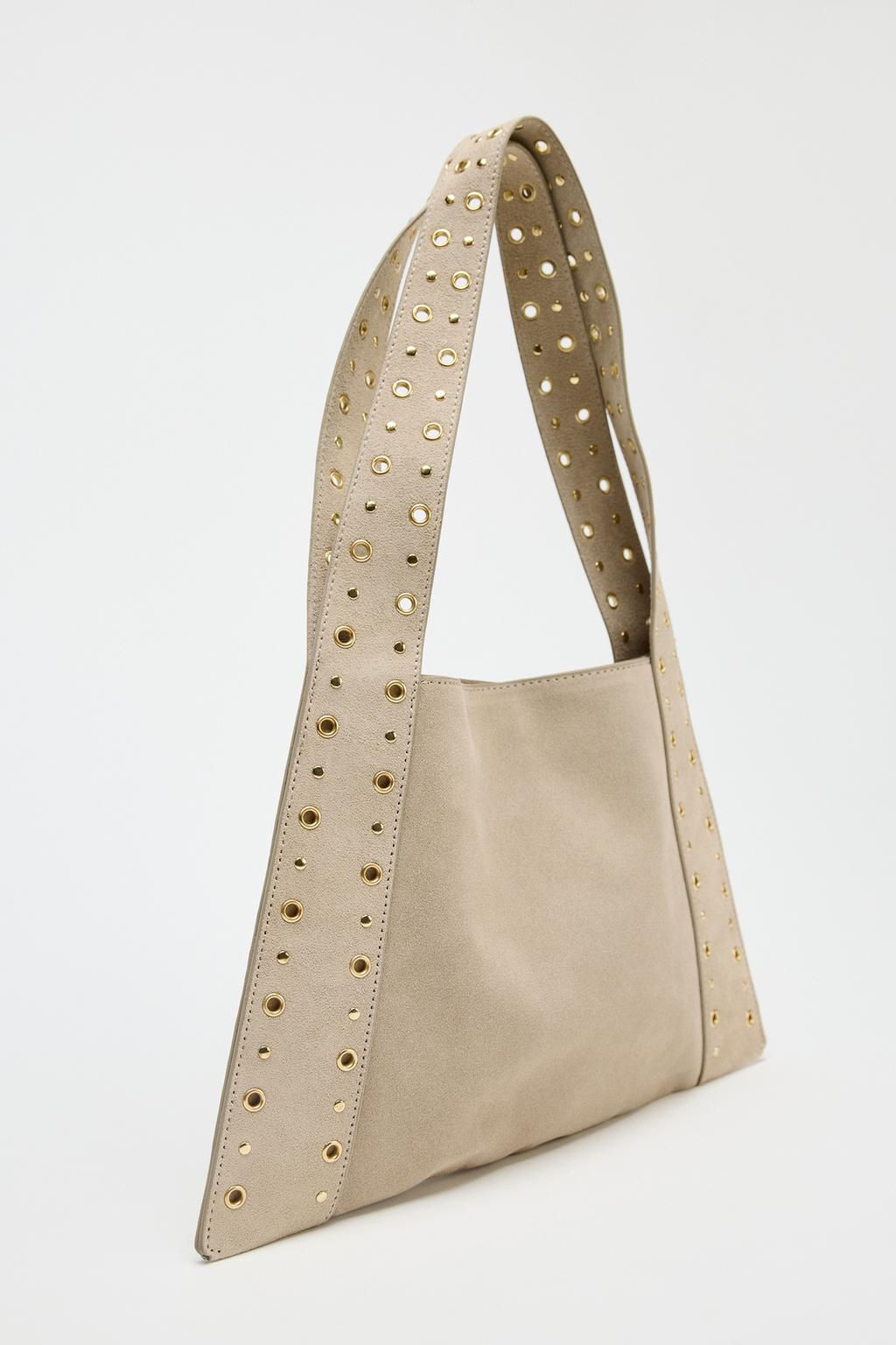 SPLIT SUEDE STUDDED SHOULDER BAG - Zara фото 4