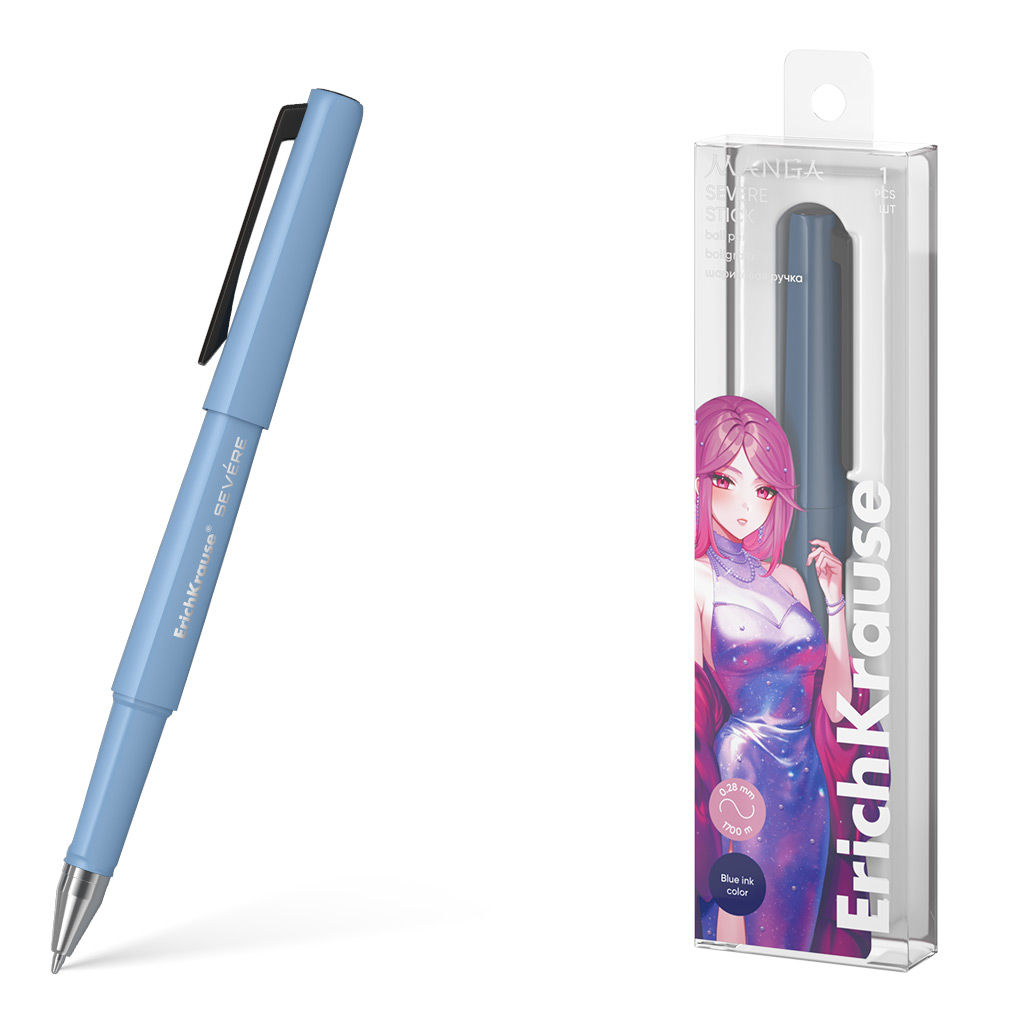 Цена за 24 шт. Ручка шариковая ErichKrause Severe Stick Manga 0.7, Super Glide Technology, цвет чернил синий (в пэт-боксе по 1 шт.)
