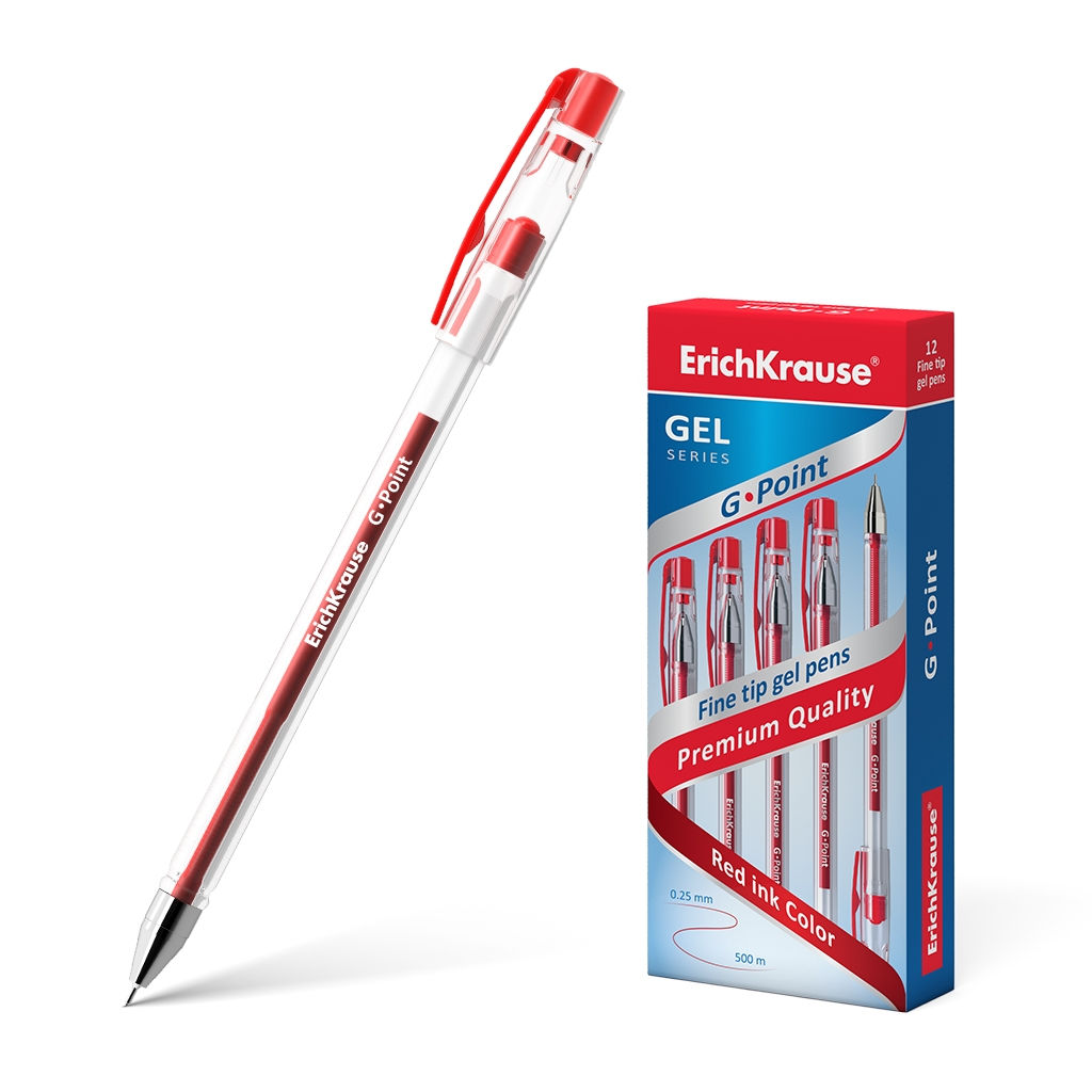 АКЦИЯ Цена за 12 шт. Ручка гелевая ErichKrause G-Point Stick Classic 0.38, цвет чернил красный (в коробке по 12 шт.)