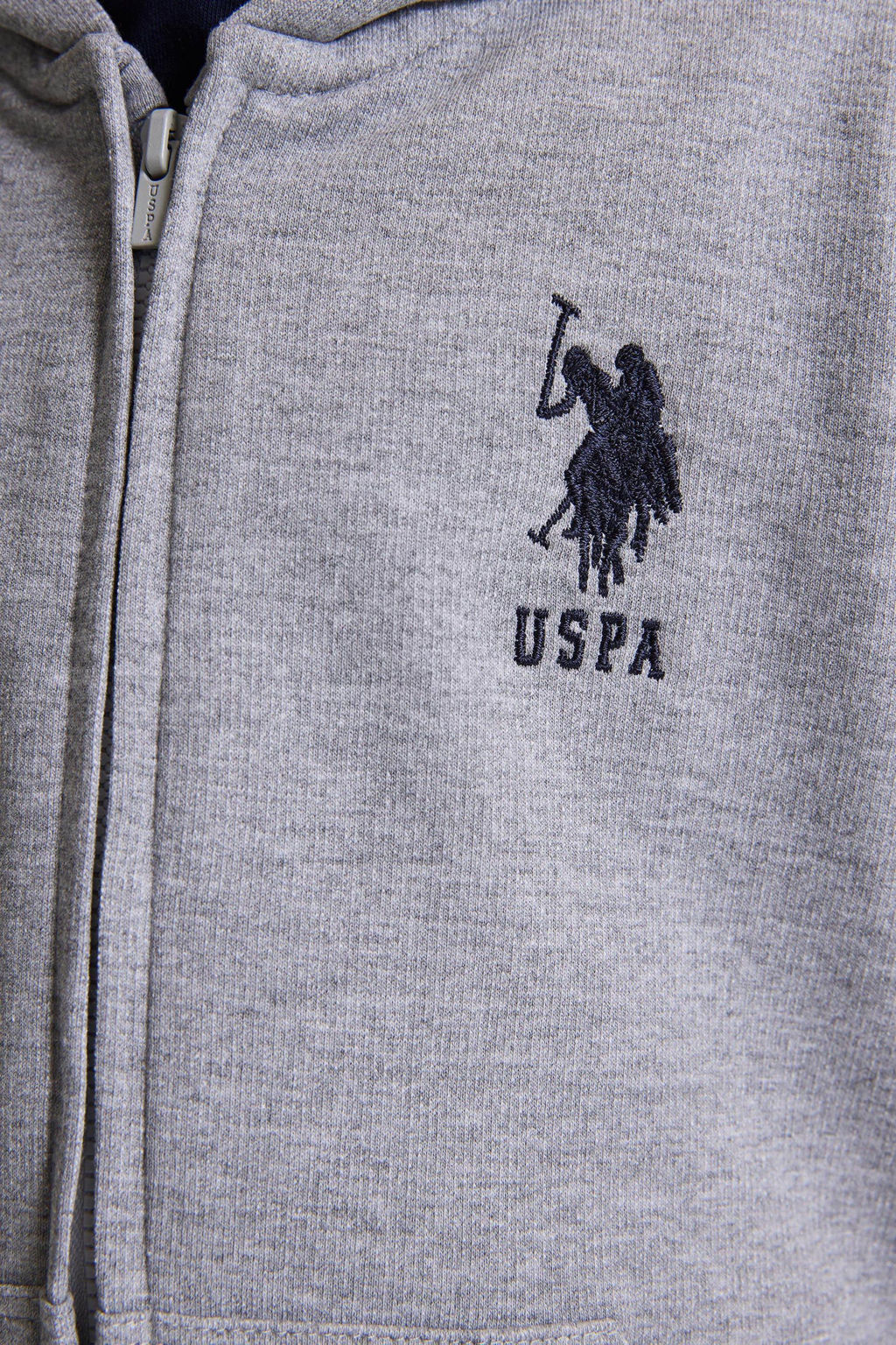 Erkek _ocuk Gri Melanj Kap__onlu _nce Fermuarl_ Basic Sweatshirt