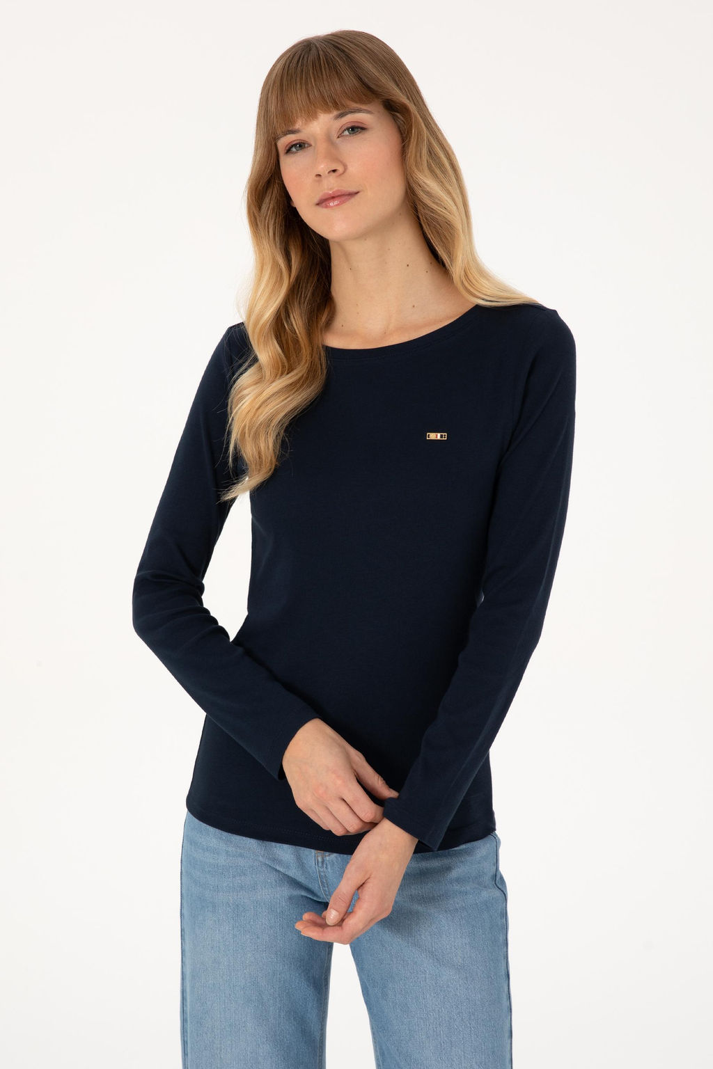 Kad_n Lacivert Slim Bisiklet Yaka Basic Sweatsh_rt