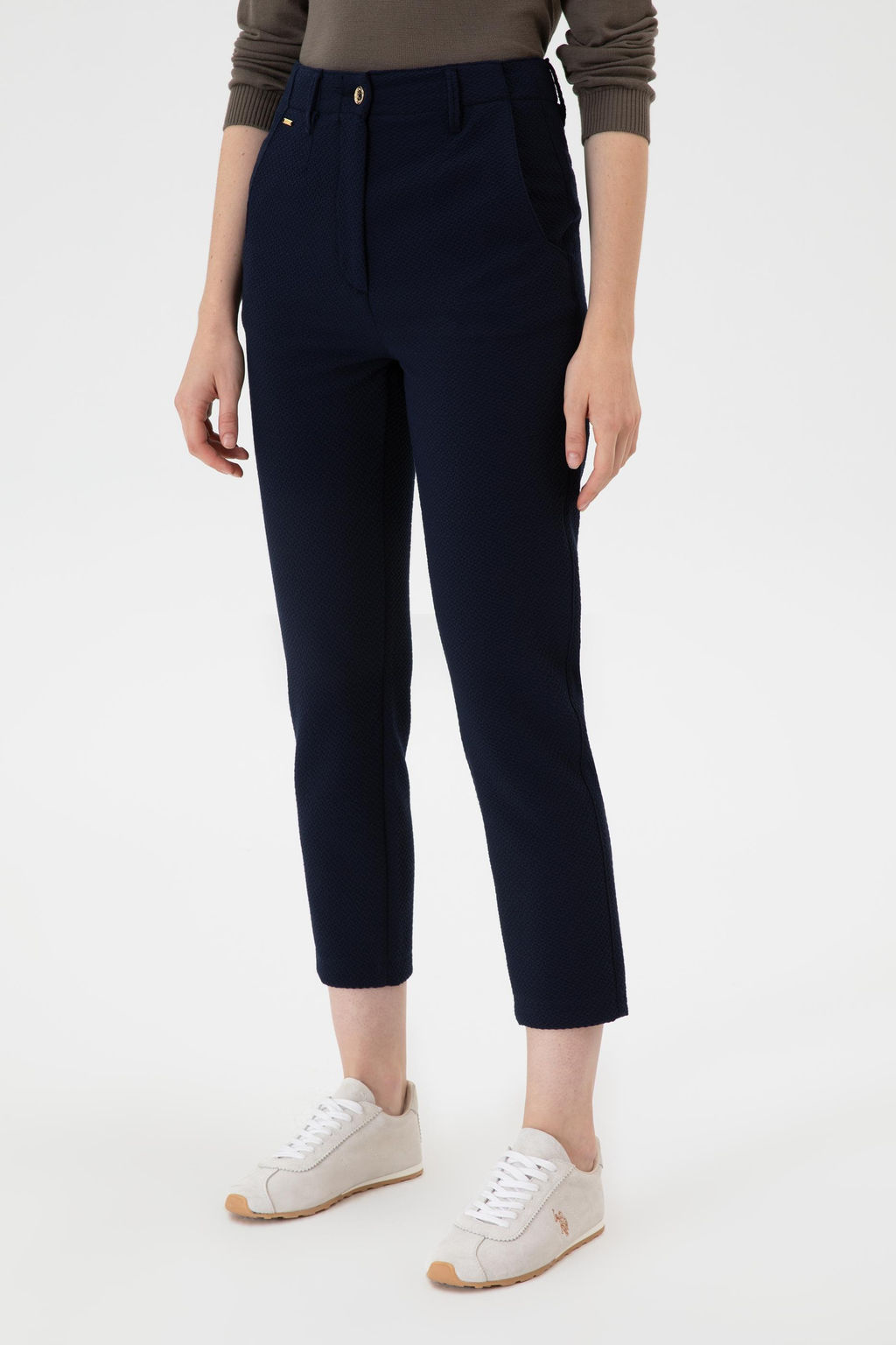 Kad_n A__k Lacivert Carrot High Waist Fit Kanvas Pantolon