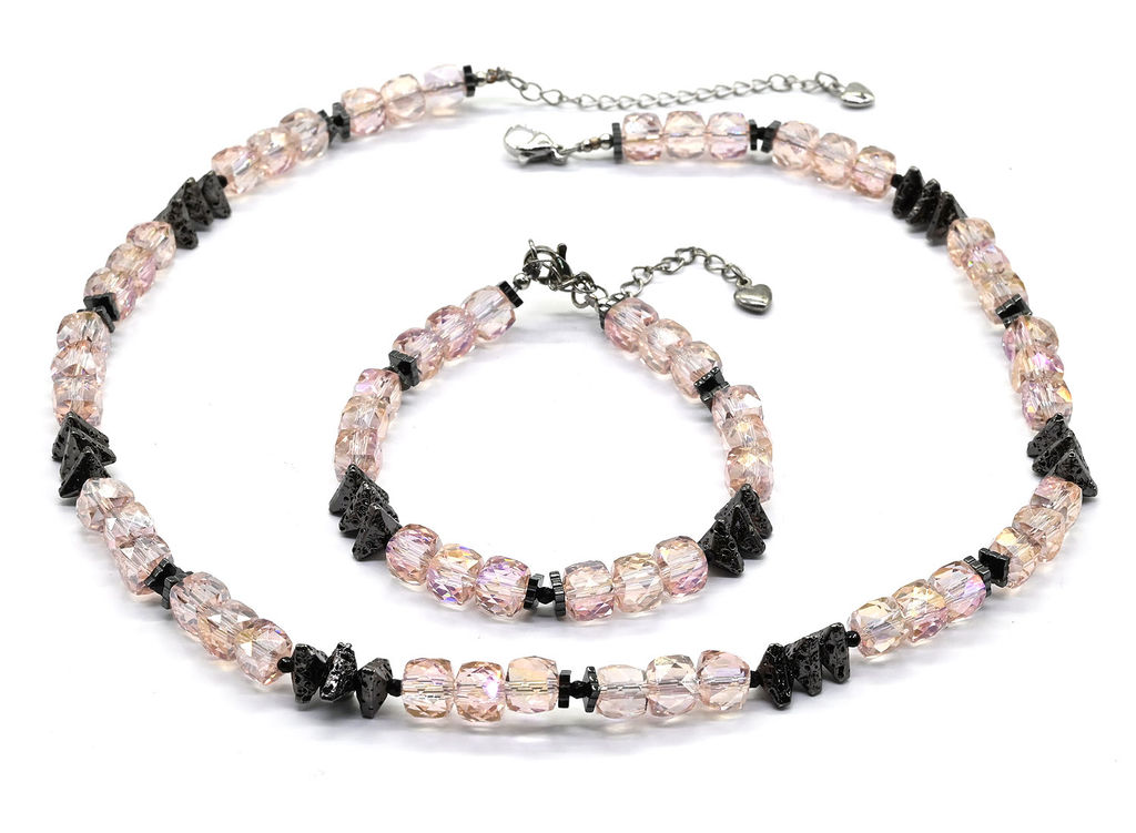 Чокер и браслет из циркона кубик граненый 6*6мм, цвет синий, 40см, 17см - Радуга камня фото 17