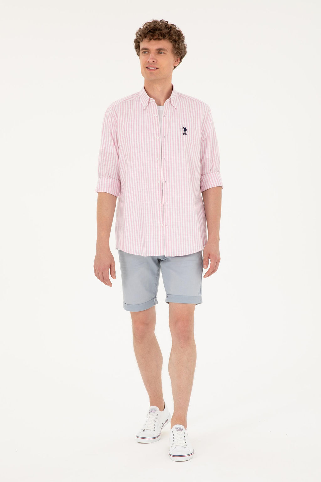 U. S. Polo Assn / Мужская пудровая рубашка с длинным рукавом - U.s. polo assn фото 4