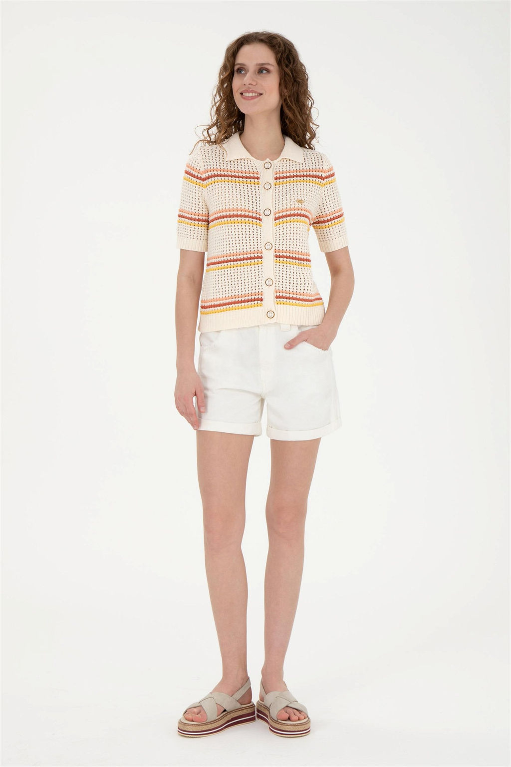 Женский кремовый трикотажный кардиган - U.s. polo assn фото 4