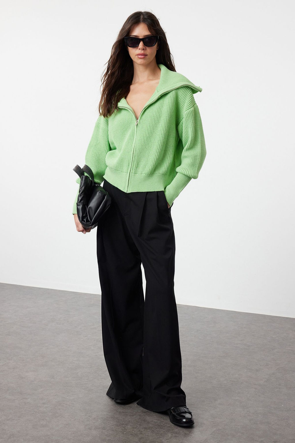 Mint Genis Kal?p Devrik Yaka Fermuarl? Triko H?rka TWOAW24HI00072