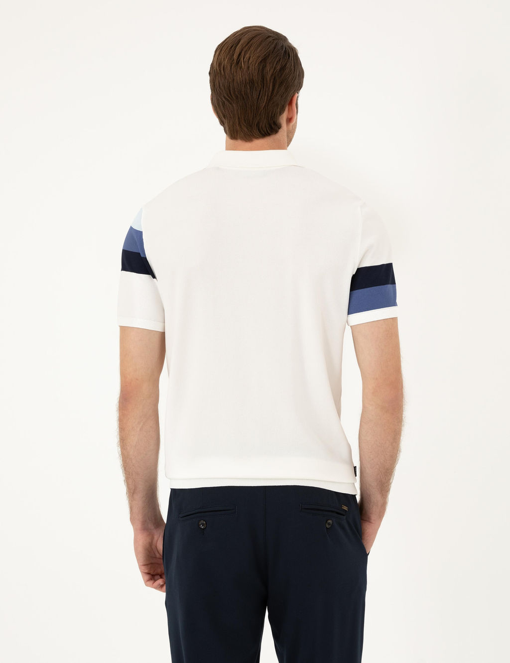 Ekru Slim Fit D__meli Polo Yaka Triko Ti__rt