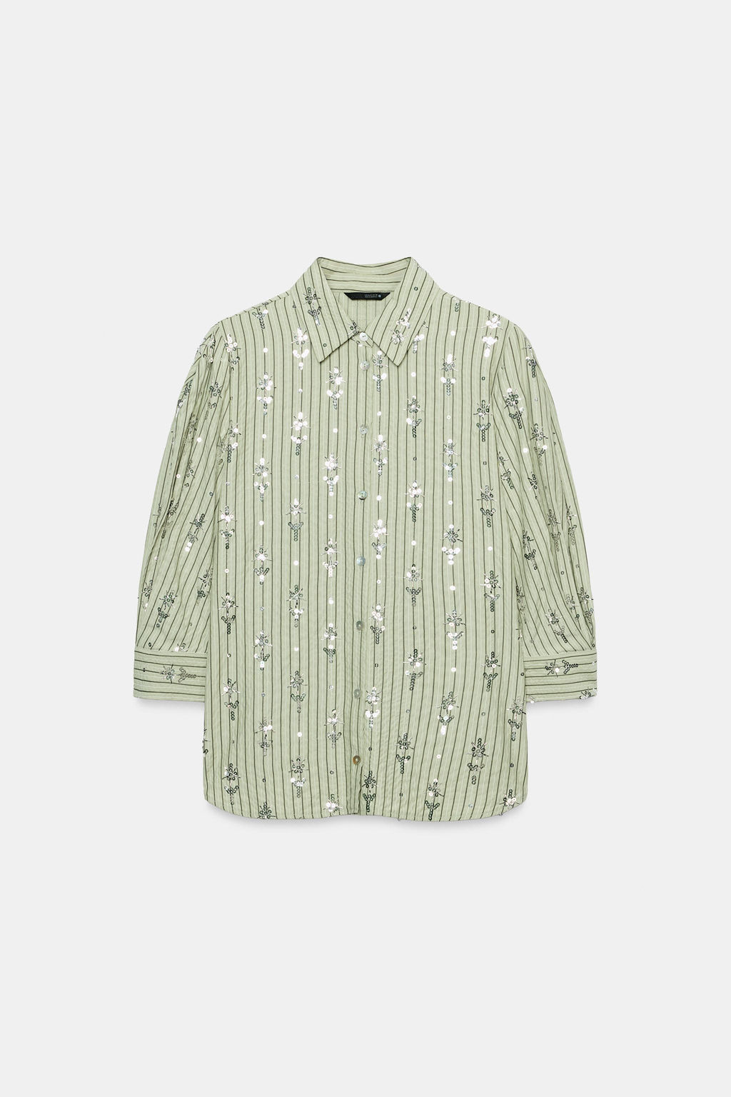 CAMISA RAYAS LENTEJUELAS / Verde medio - Zara фото 5