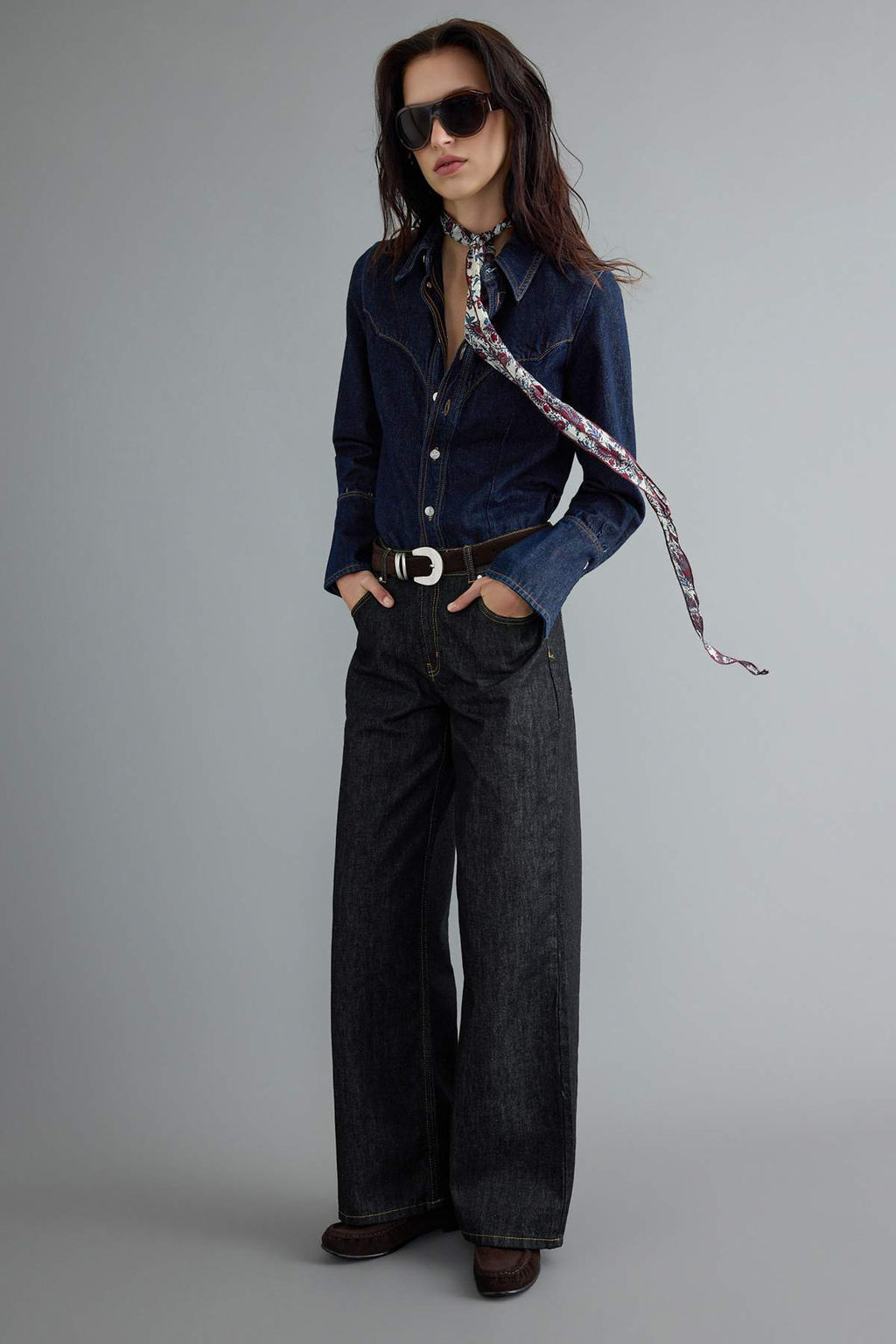 Siyah %100 Pamuk Raw Normal Bel Geni_ Wide Leg Jeans TWOAW27JE00083 - Trendyolmilla фото 2